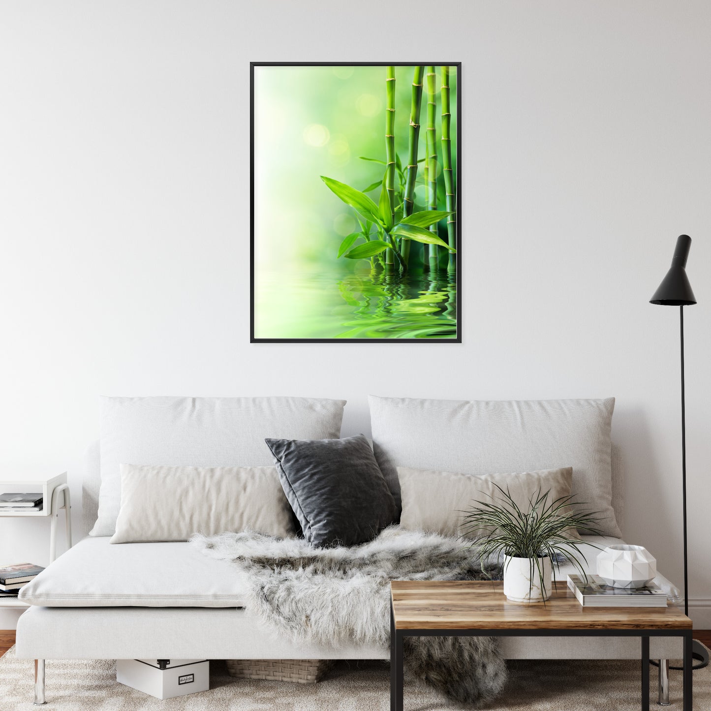 Poster Grüner Bambus Im Wasser Rahmen Holz Mit Passepartout Farbe Natürlich