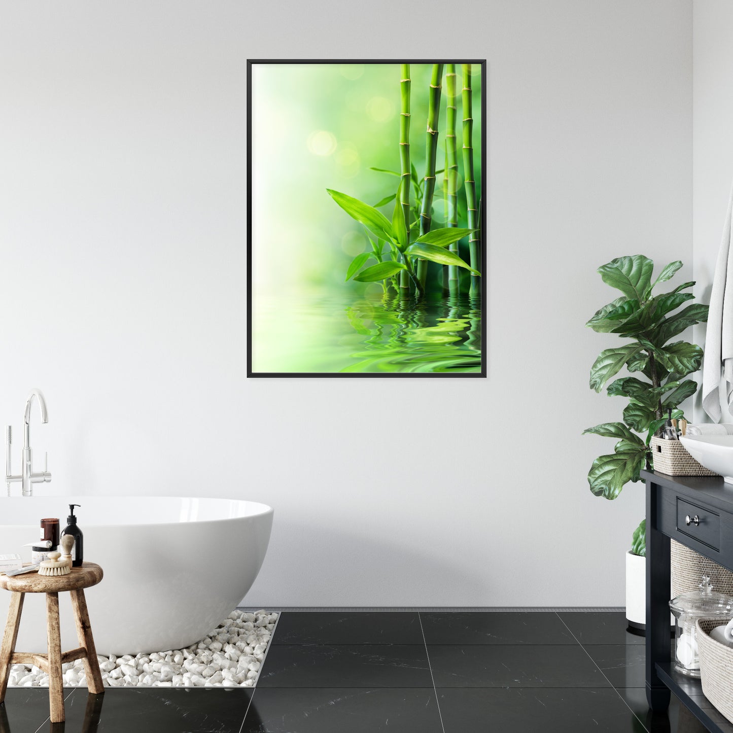 Poster Grüner Bambus Im Wasser Rahmen Holz Mit Passepartout Farbe Natürlich