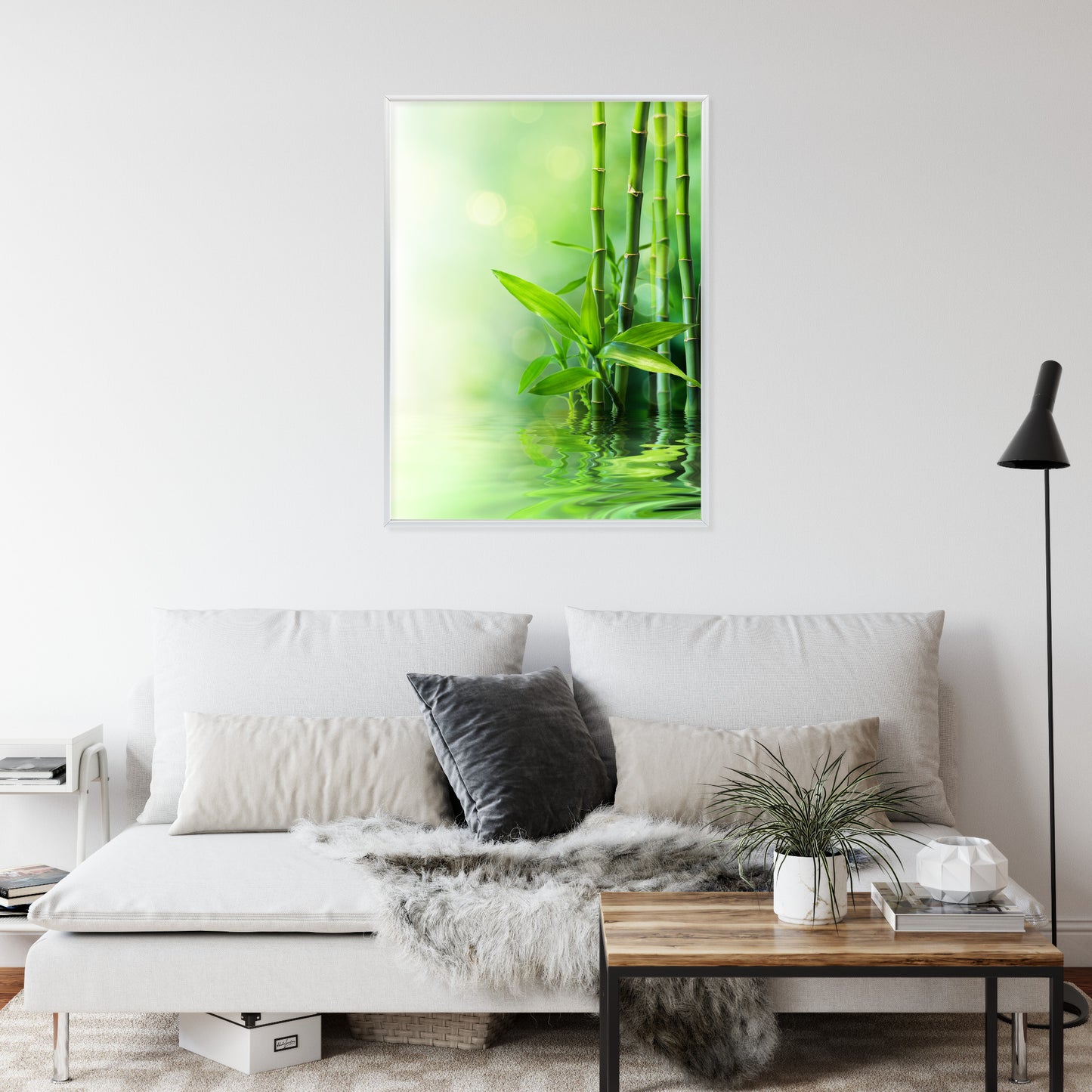 Poster Grüner Bambus Im Wasser Rahmen Holz Mit Passepartout Farbe Natürlich