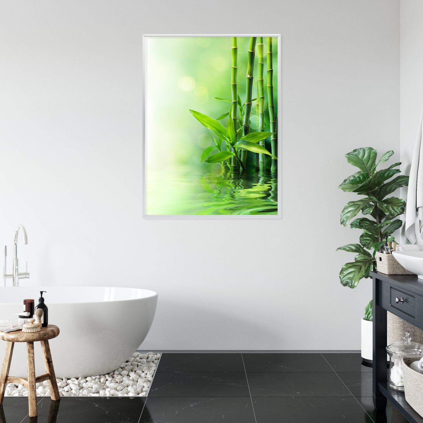 Poster Grüner Bambus Im Wasser Rahmen Holz Mit Passepartout Farbe Natürlich