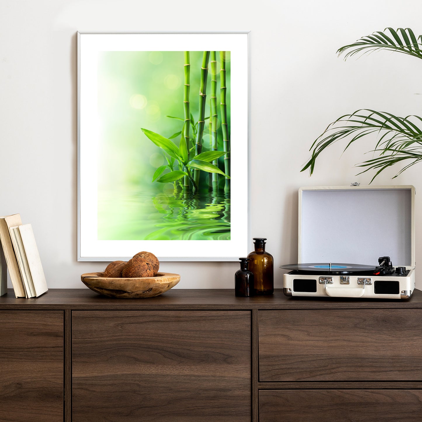 Poster Grüner Bambus Im Wasser Rahmen Holz Mit Passepartout Farbe Natürlich