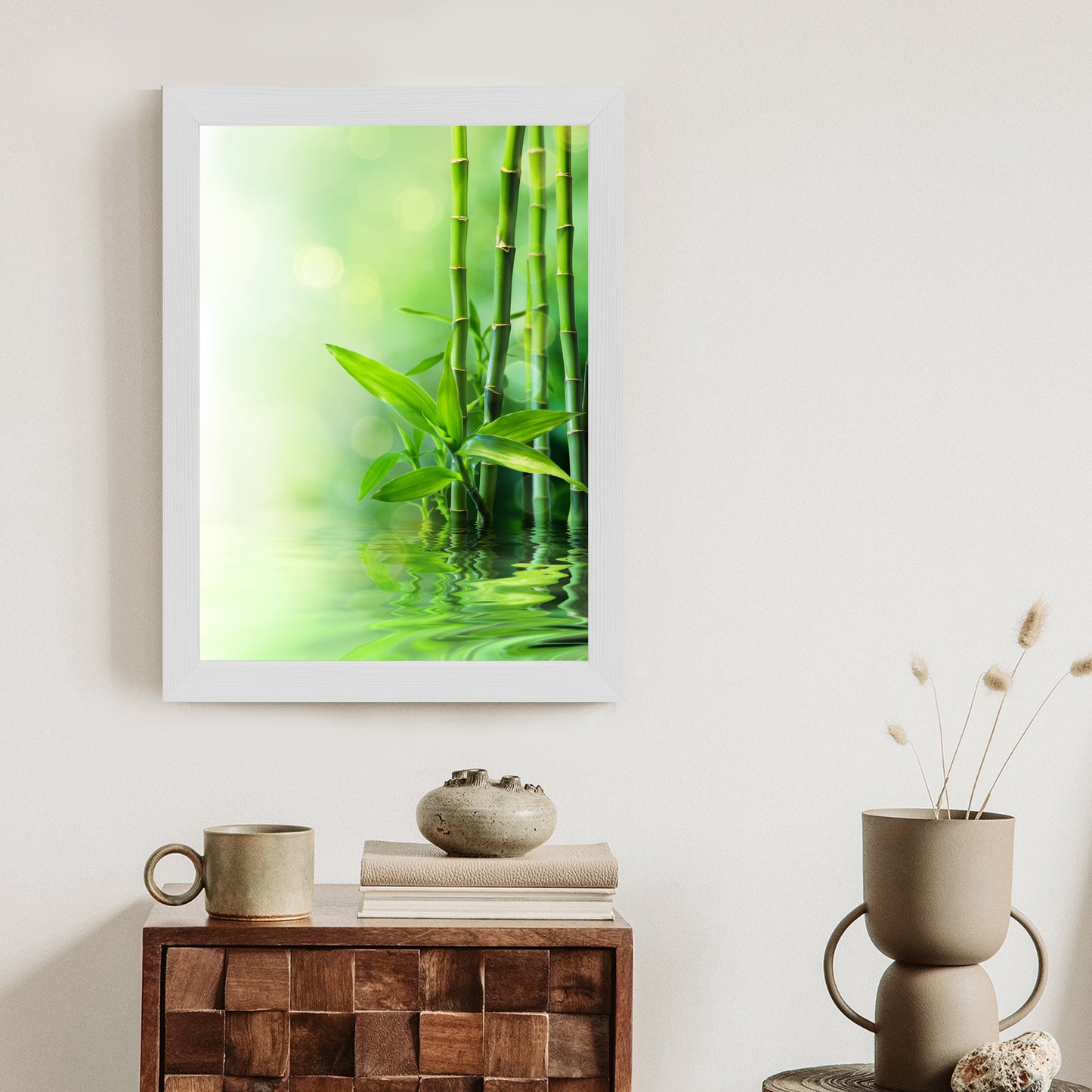 Poster Grüner Bambus Im Wasser Rahmen Holz Mit Passepartout Farbe Natürlich