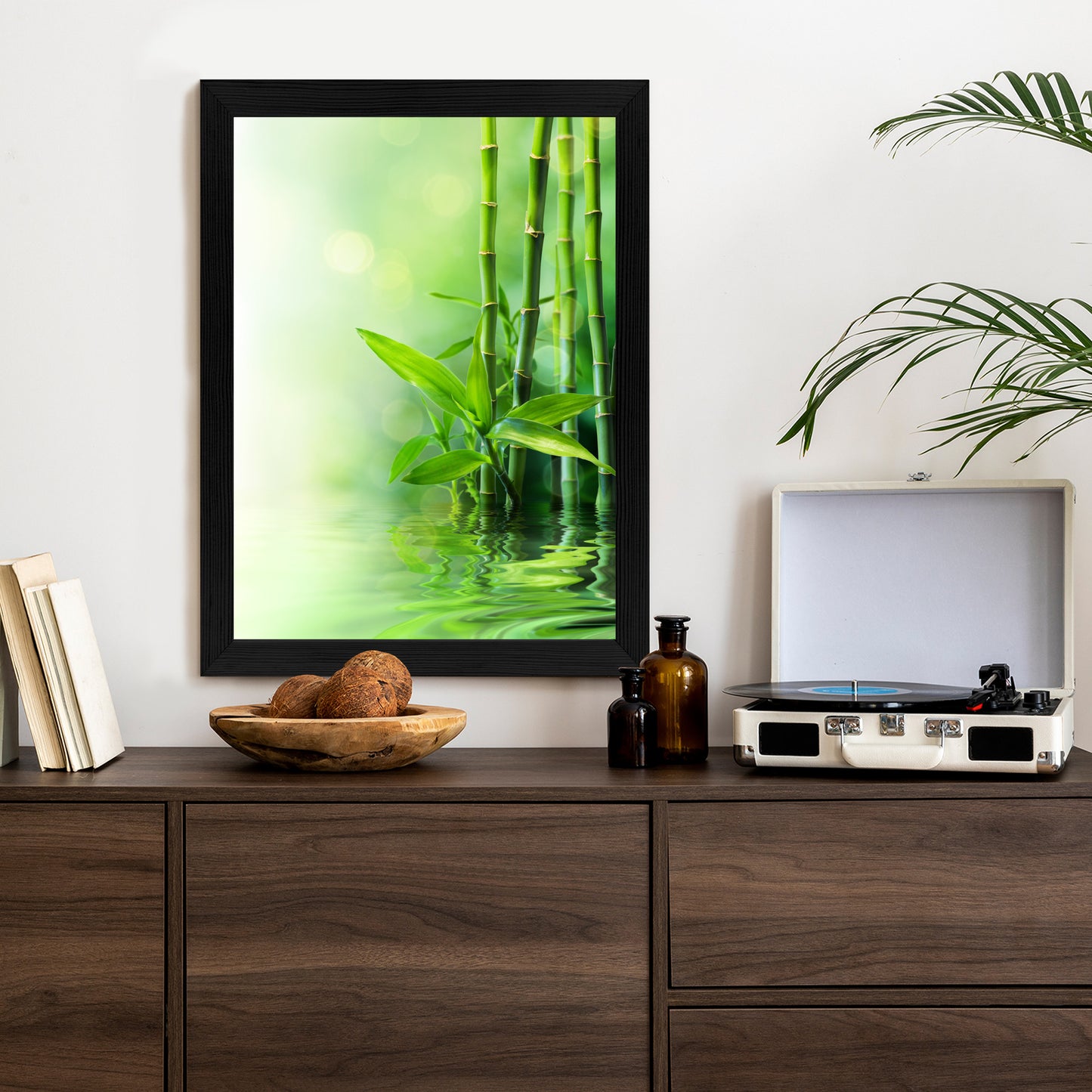 Poster Grüner Bambus Im Wasser Rahmen Holz Mit Passepartout Farbe Natürlich