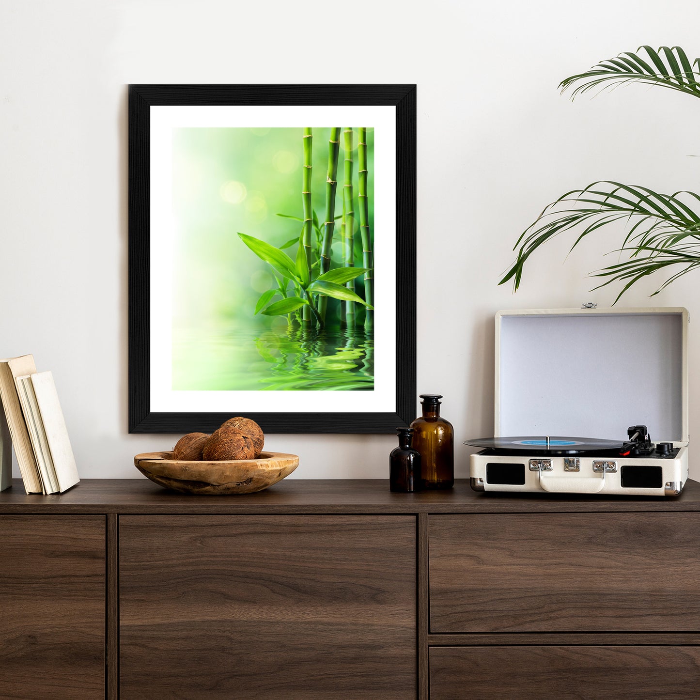 Poster Grüner Bambus Im Wasser Rahmen Holz Mit Passepartout Farbe Natürlich