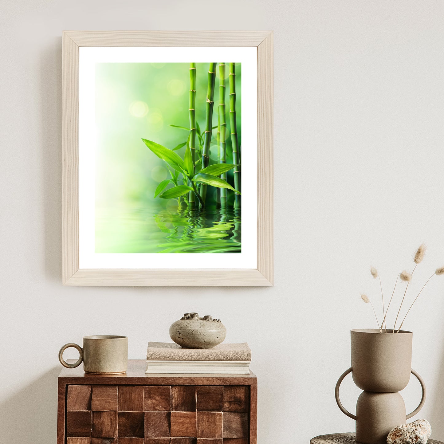 Poster Grüner Bambus Im Wasser Rahmen Holz Mit Passepartout Farbe Natürlich