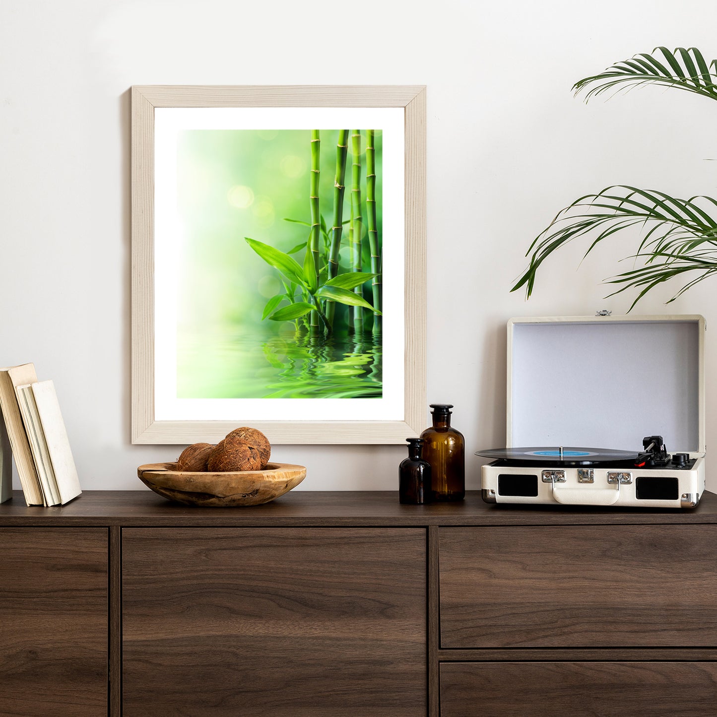 Poster Grüner Bambus Im Wasser Rahmen Holz Mit Passepartout Farbe Natürlich