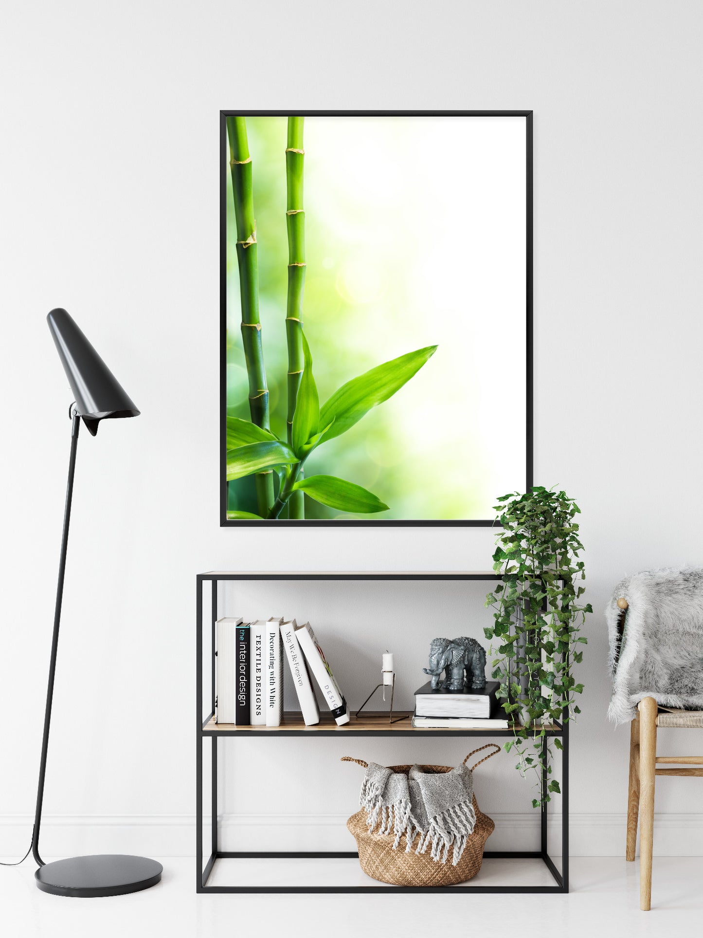 Poster Viele Bambusstiele Und Lichtbalken Rahmen Aluminium Mit Passepartout Farbe Silber