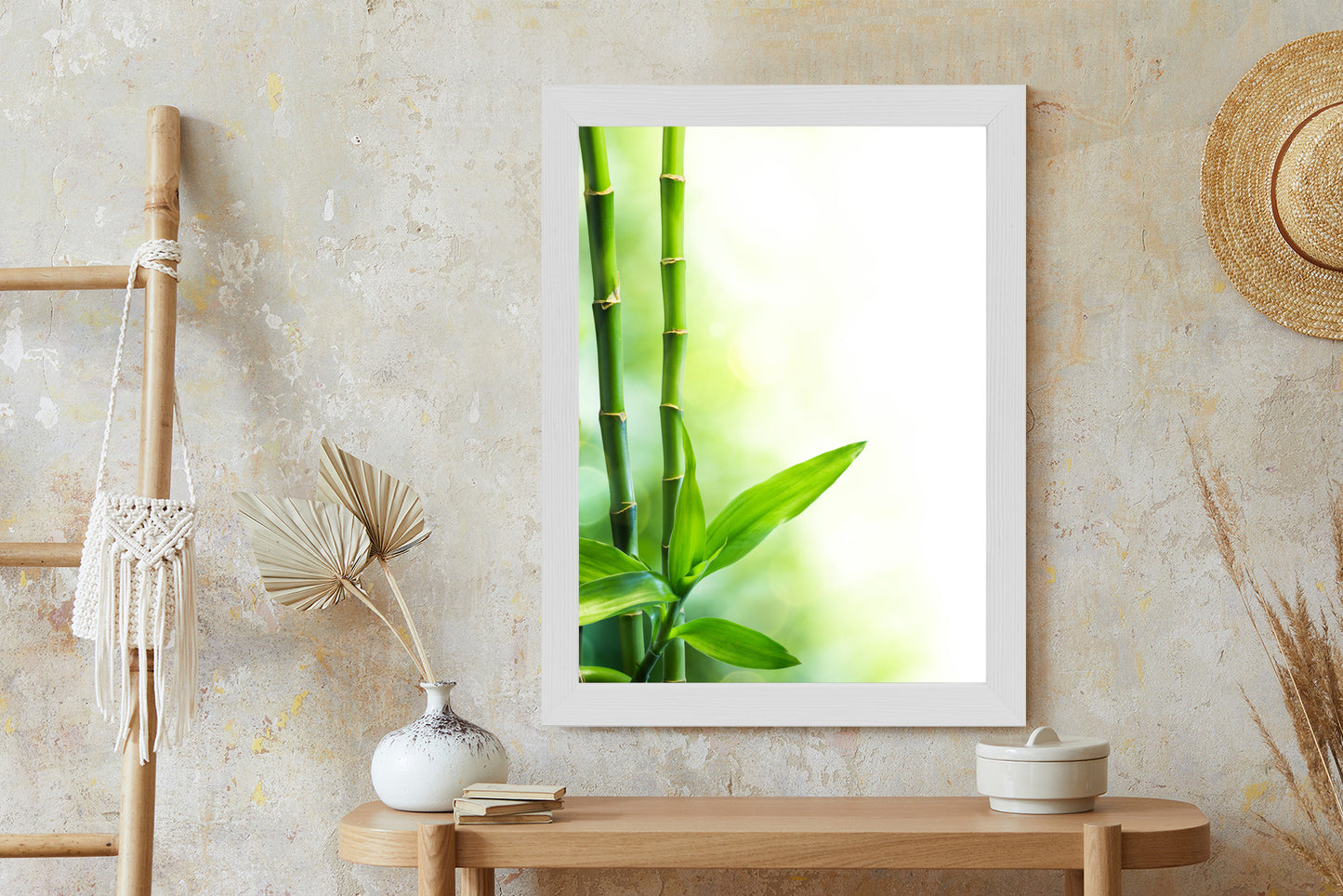 Poster Viele Bambusstiele Und Lichtbalken Rahmen Aluminium Mit Passepartout Farbe Silber