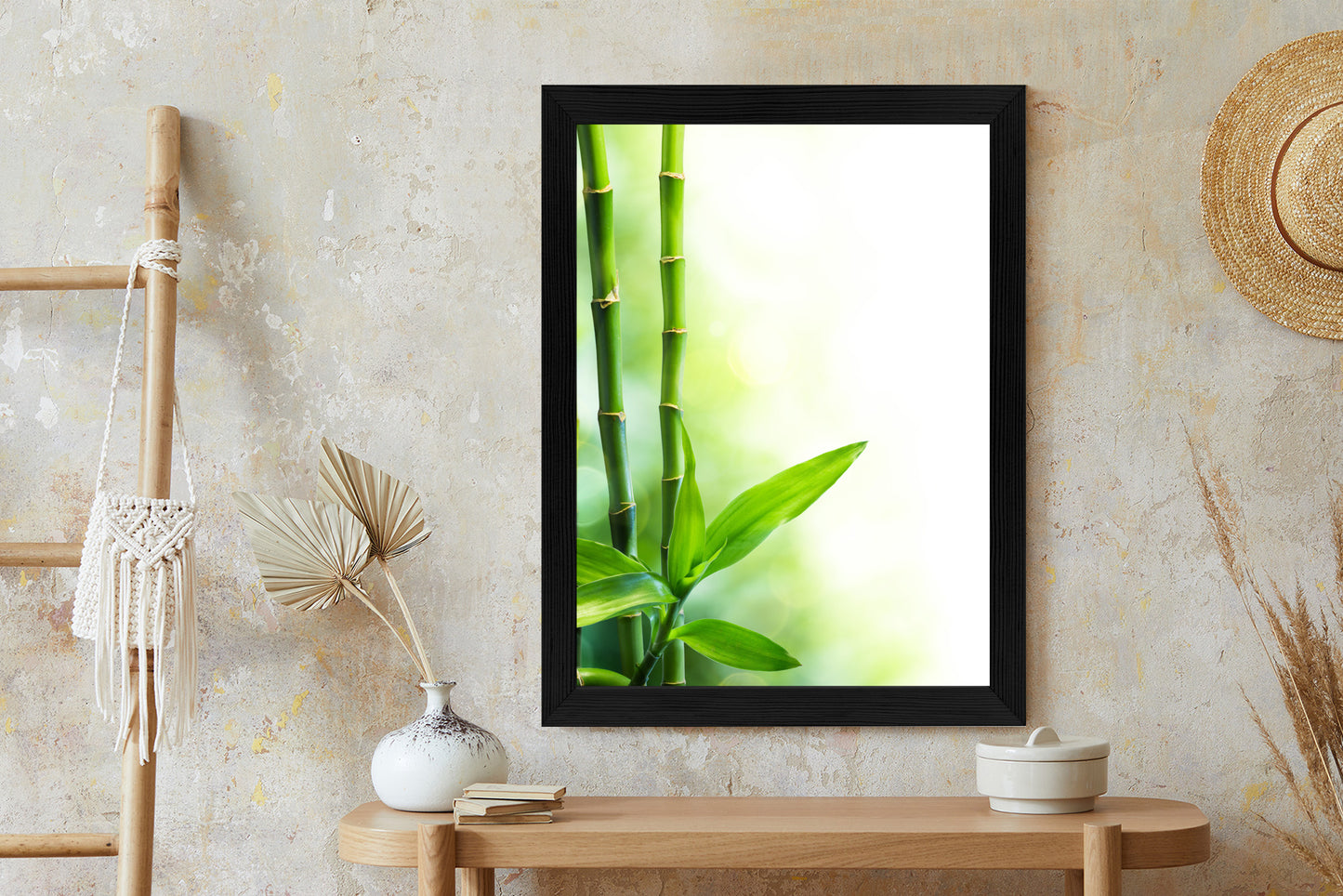 Poster Viele Bambusstiele Und Lichtbalken Rahmen Aluminium Mit Passepartout Farbe Silber