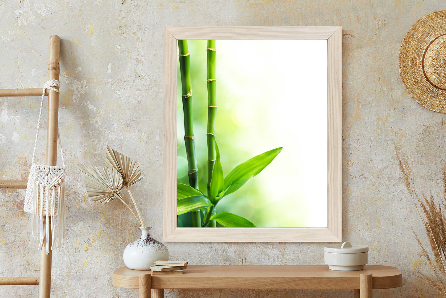 Poster Viele Bambusstiele Und Lichtbalken Rahmen Aluminium Mit Passepartout Farbe Silber