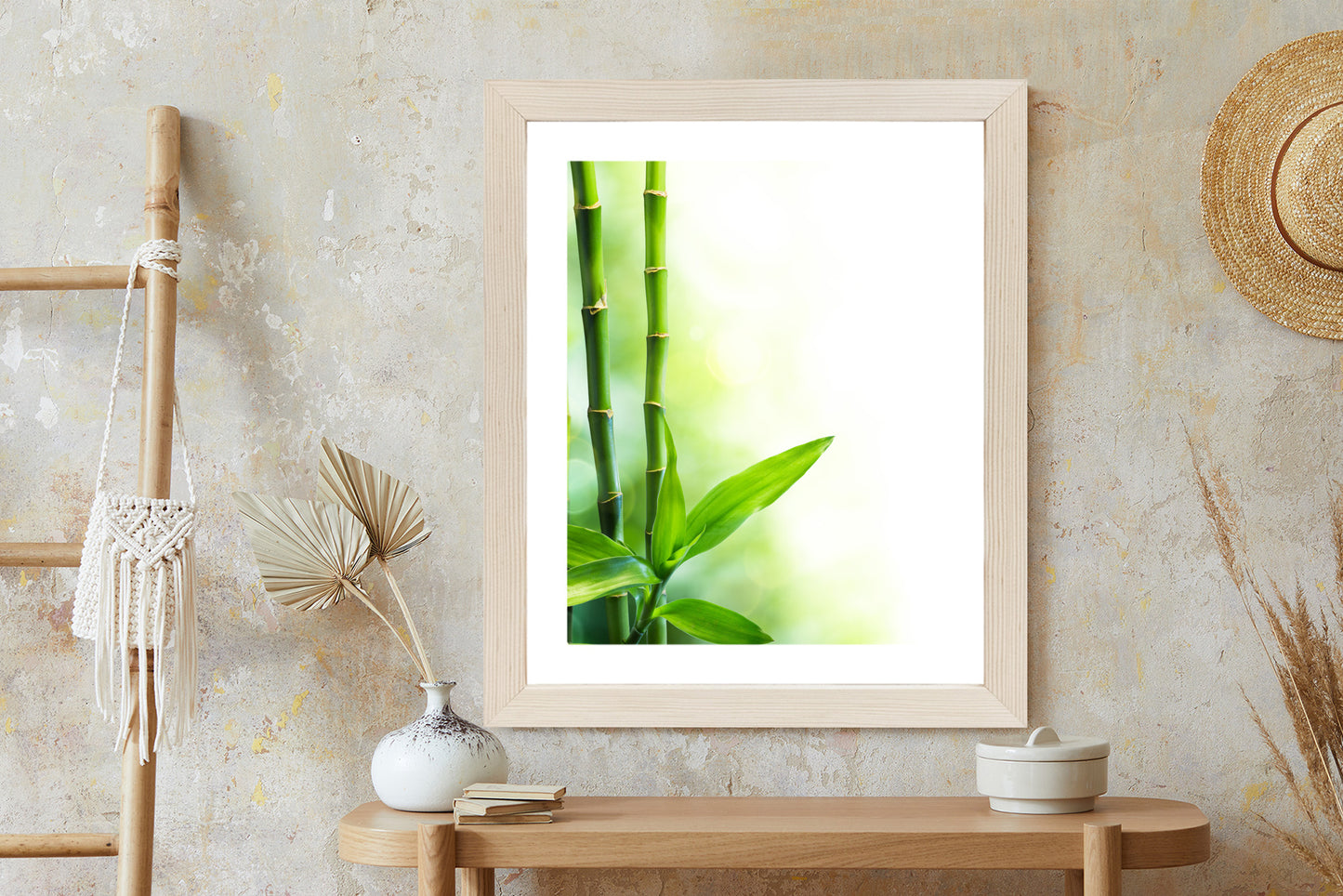 Poster Viele Bambusstiele Und Lichtbalken Rahmen Aluminium Mit Passepartout Farbe Silber