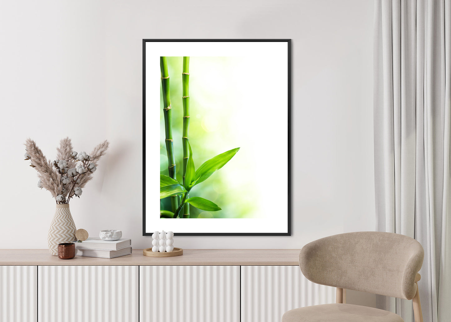Poster Viele Bambusstiele Und Lichtbalken Rahmen Aluminium Mit Passepartout Farbe Silber