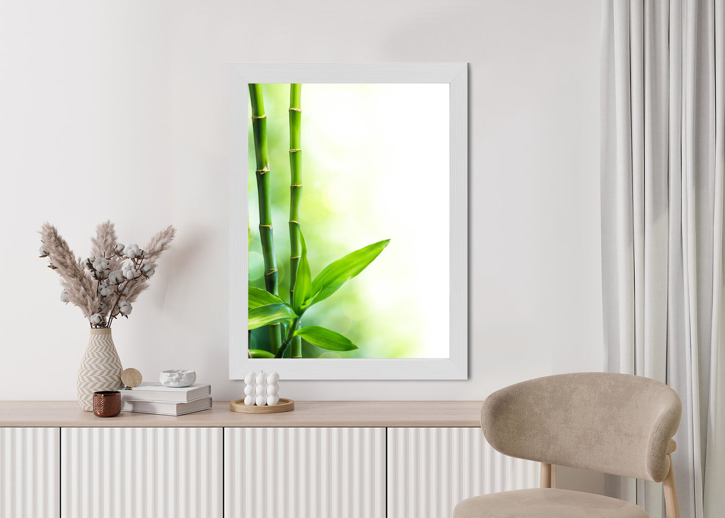 Poster Viele Bambusstiele Und Lichtbalken Rahmen Aluminium Mit Passepartout Farbe Silber