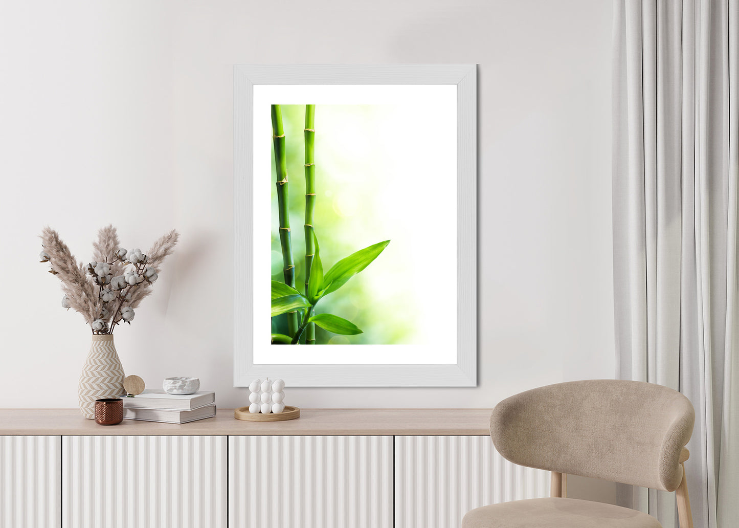 Poster Viele Bambusstiele Und Lichtbalken Rahmen Aluminium Mit Passepartout Farbe Silber