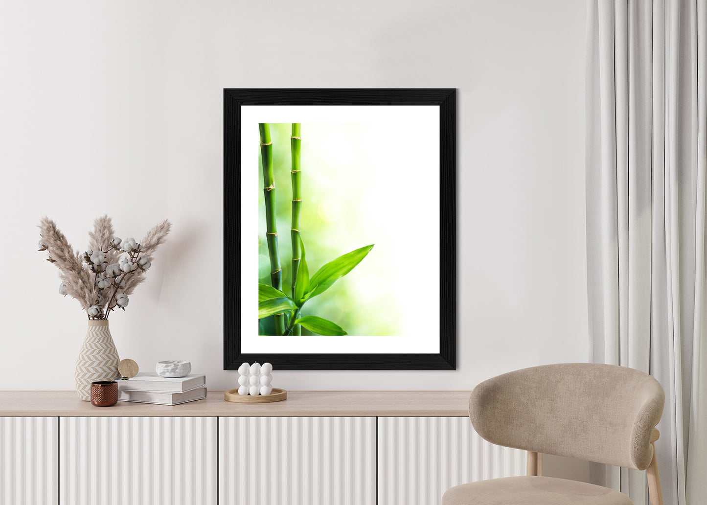 Poster Viele Bambusstiele Und Lichtbalken Rahmen Aluminium Mit Passepartout Farbe Silber