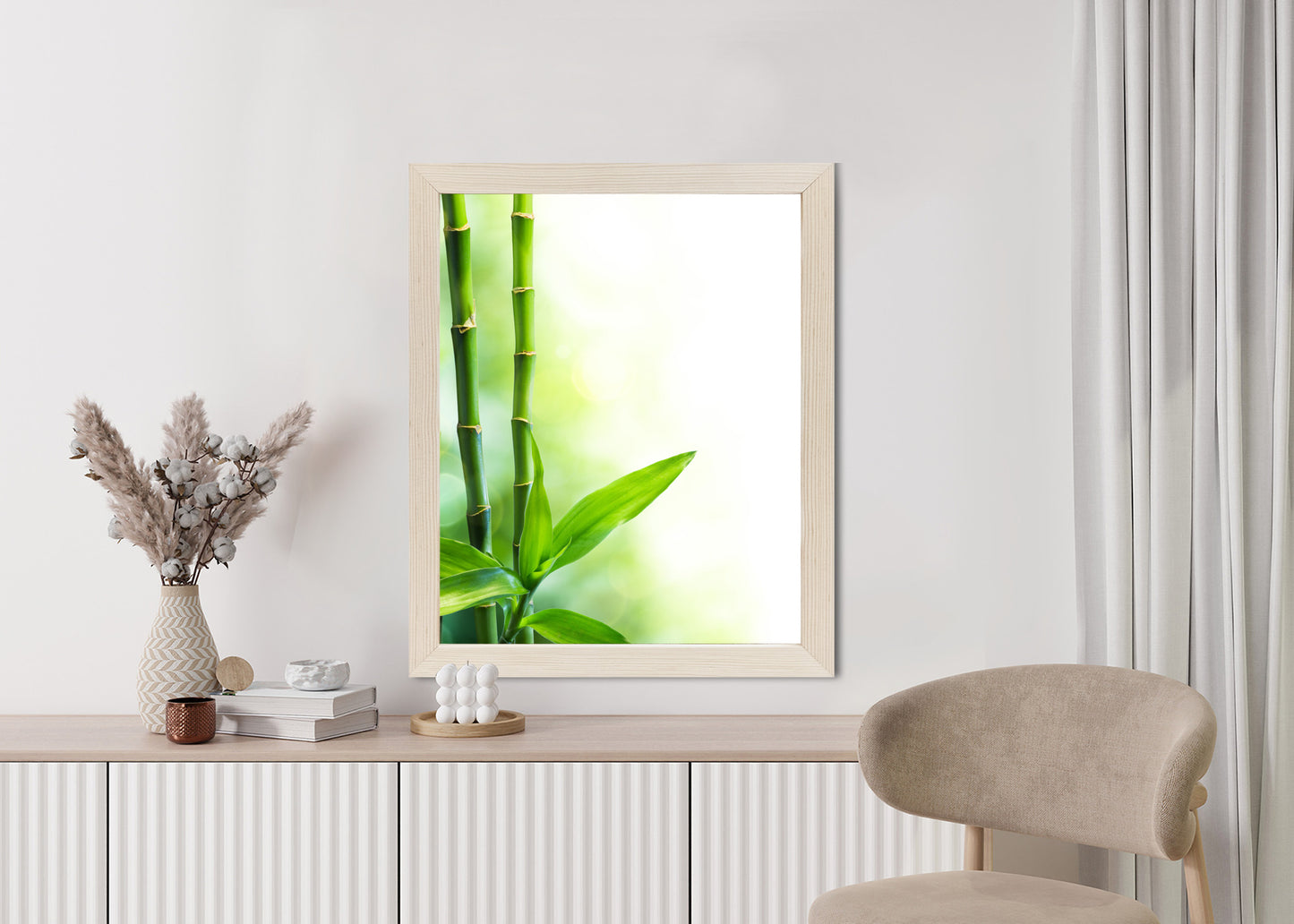 Poster Viele Bambusstiele Und Lichtbalken Rahmen Aluminium Mit Passepartout Farbe Silber