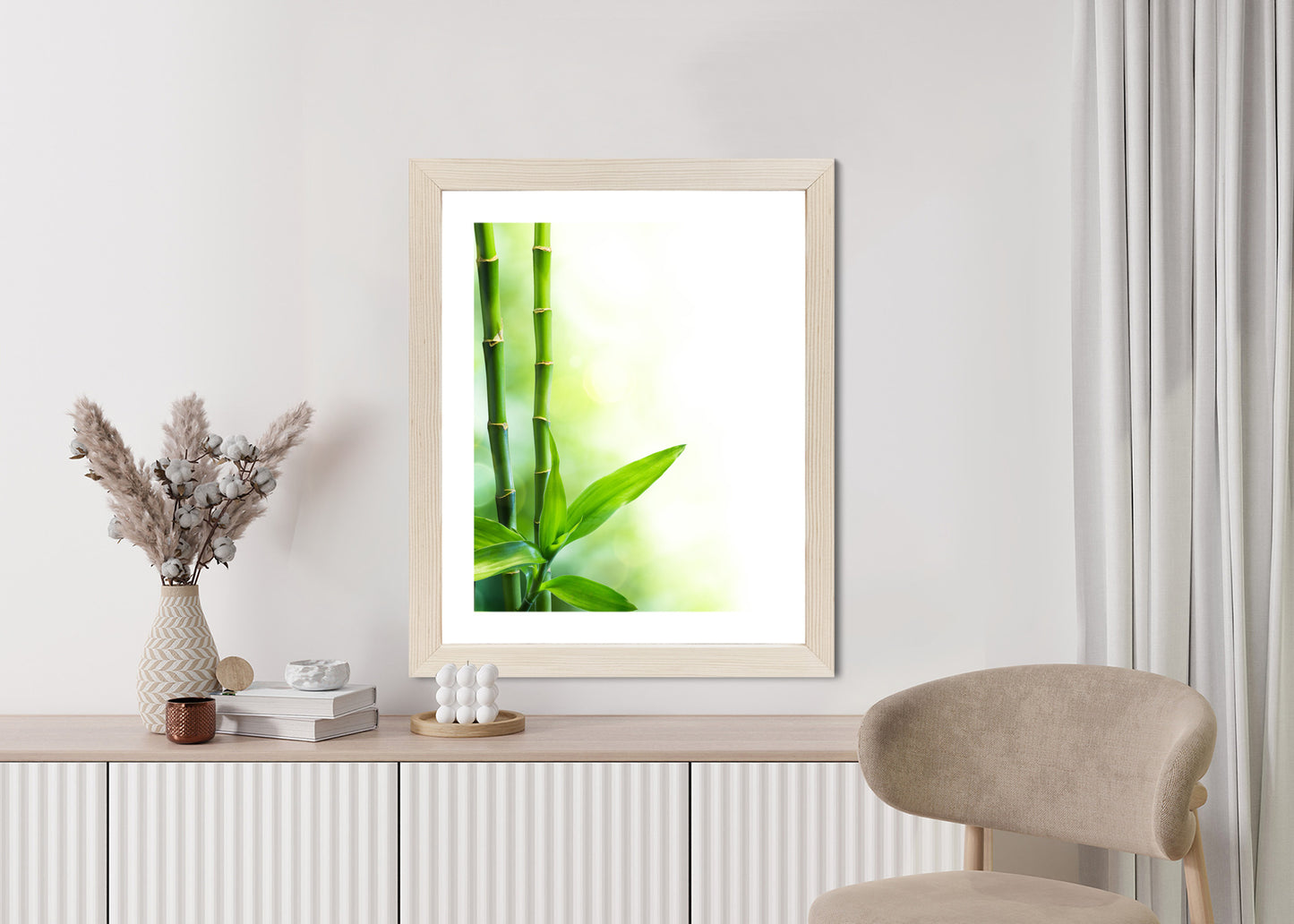 Poster Viele Bambusstiele Und Lichtbalken Rahmen Aluminium Mit Passepartout Farbe Silber