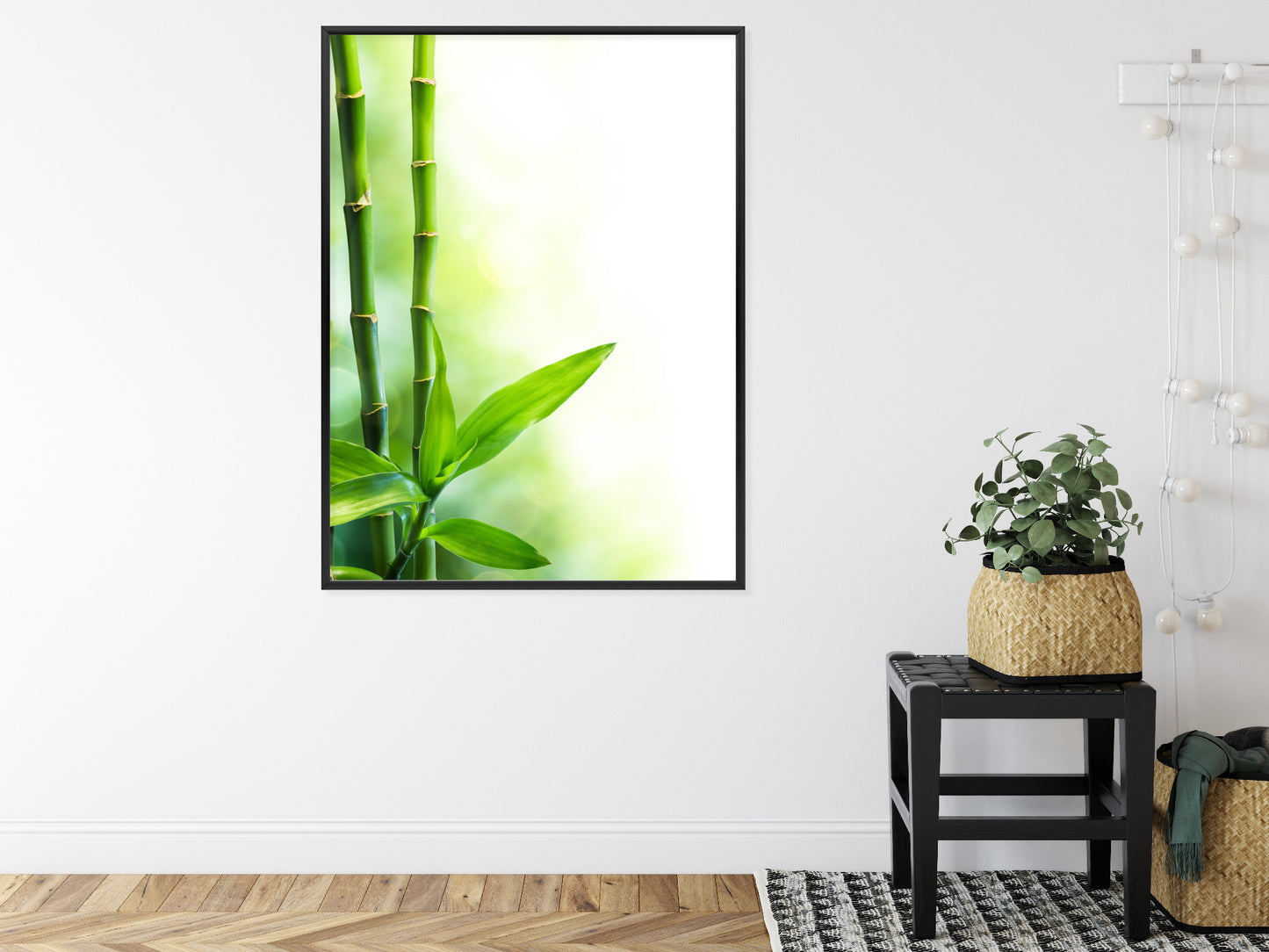 Poster Viele Bambusstiele Und Lichtbalken Rahmen Aluminium Mit Passepartout Farbe Silber