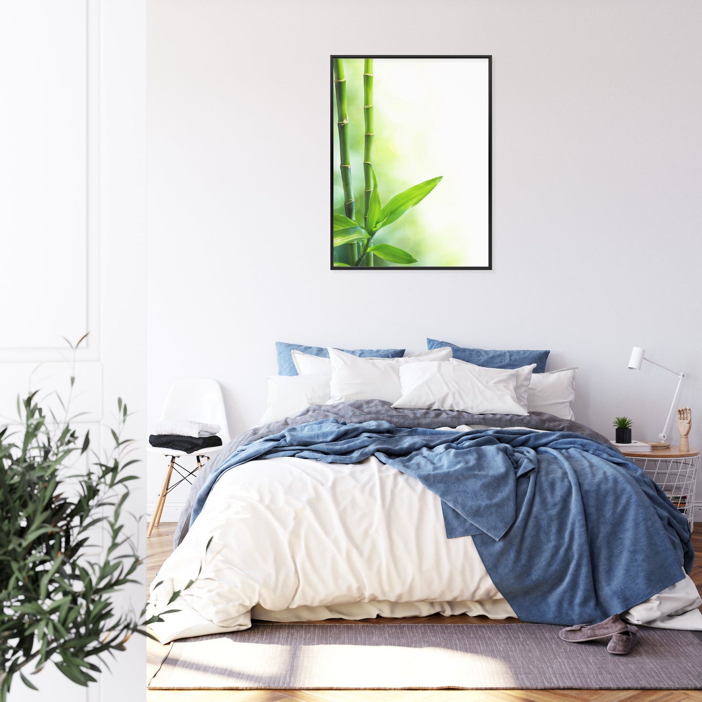 Poster Viele Bambusstiele Und Lichtbalken Rahmen Aluminium Mit Passepartout Farbe Silber