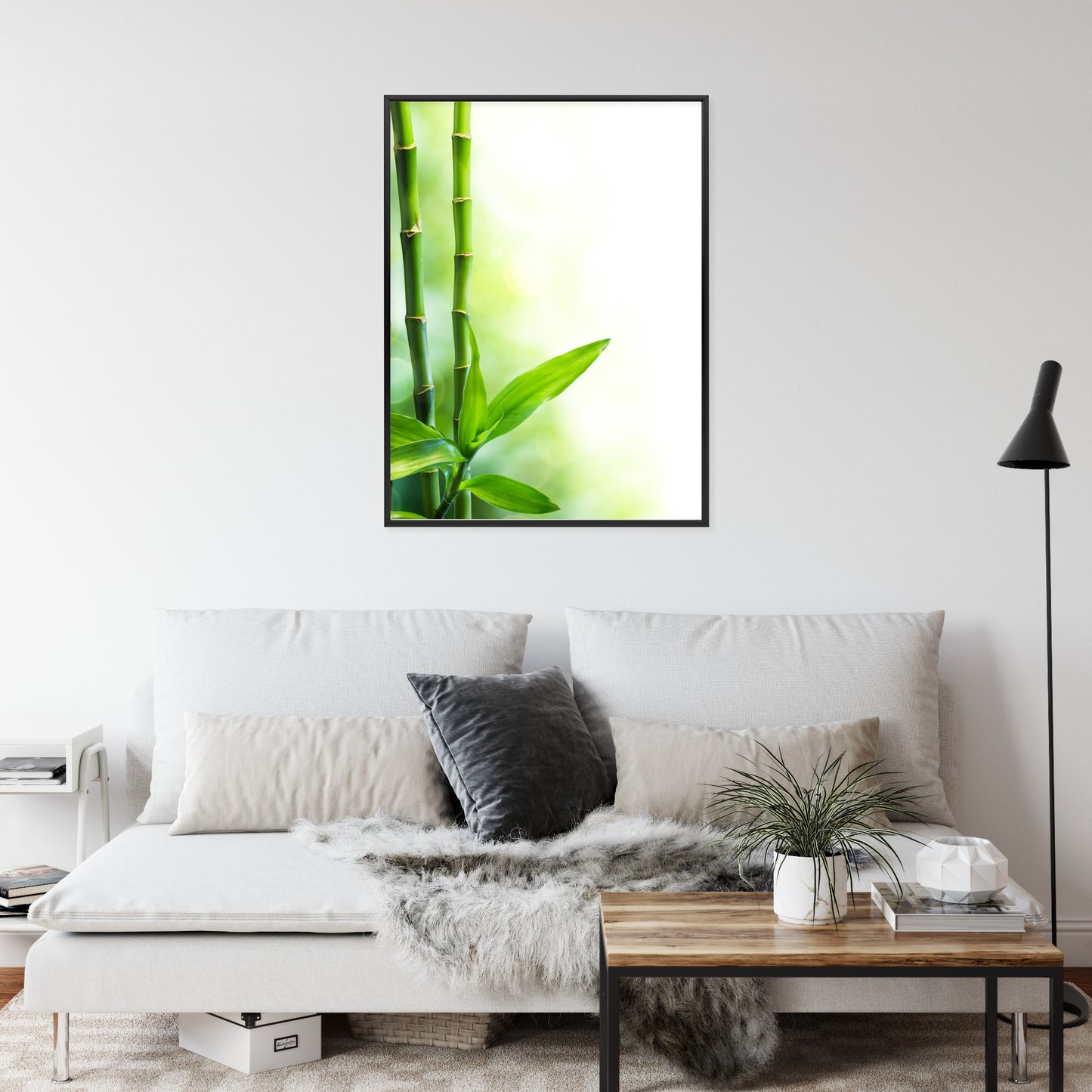 Poster Viele Bambusstiele Und Lichtbalken Rahmen Aluminium Mit Passepartout Farbe Silber