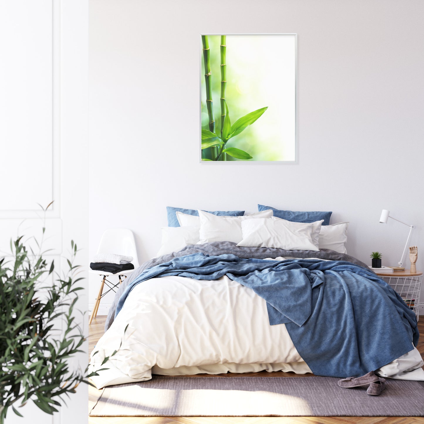 Poster Viele Bambusstiele Und Lichtbalken Rahmen Aluminium Mit Passepartout Farbe Silber