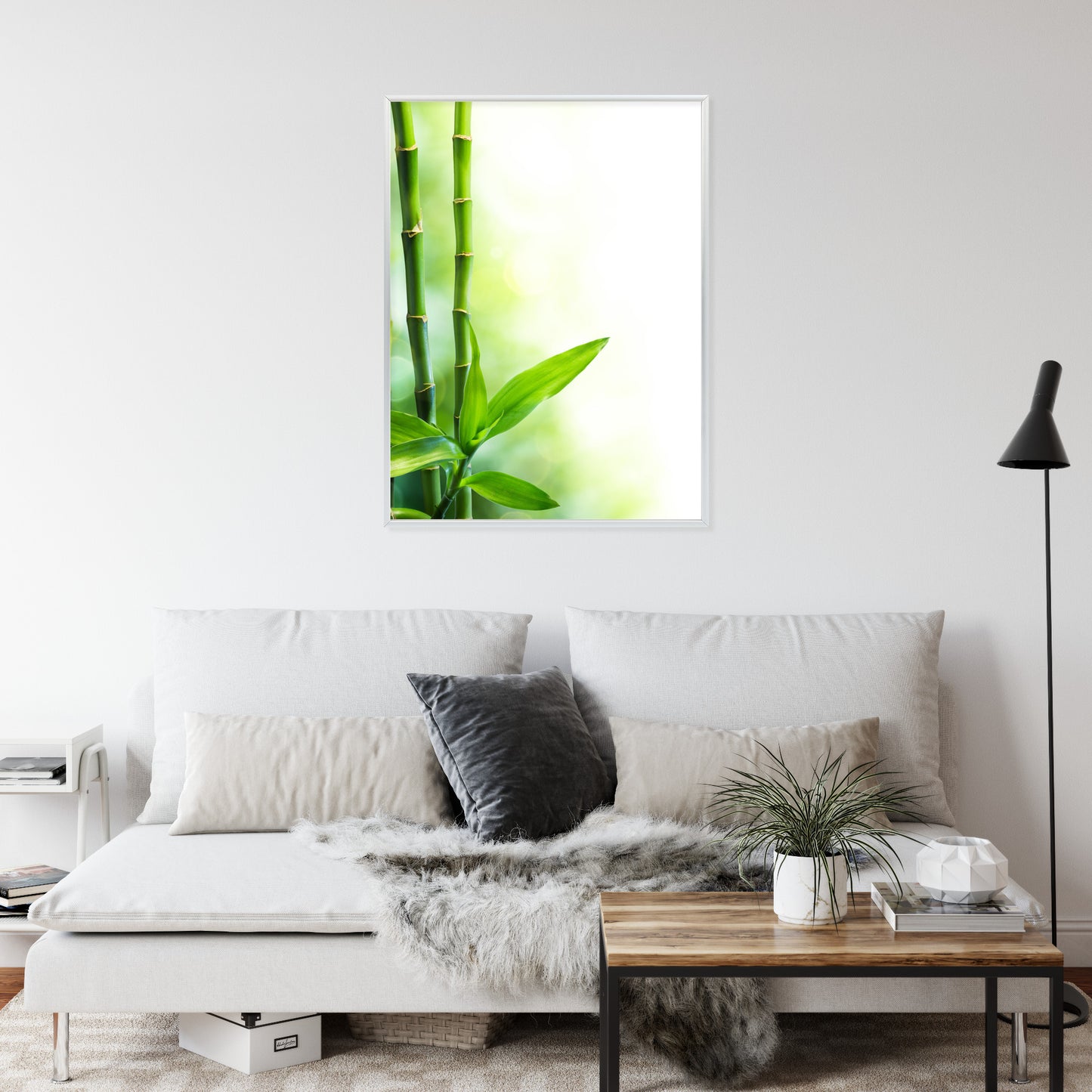 Poster Viele Bambusstiele Und Lichtbalken Rahmen Aluminium Mit Passepartout Farbe Silber