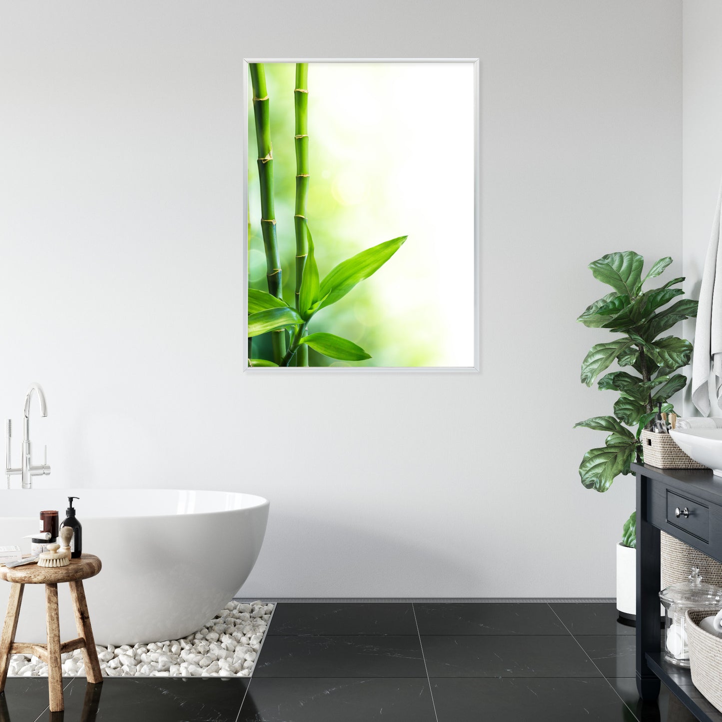 Poster Viele Bambusstiele Und Lichtbalken Rahmen Aluminium Mit Passepartout Farbe Silber