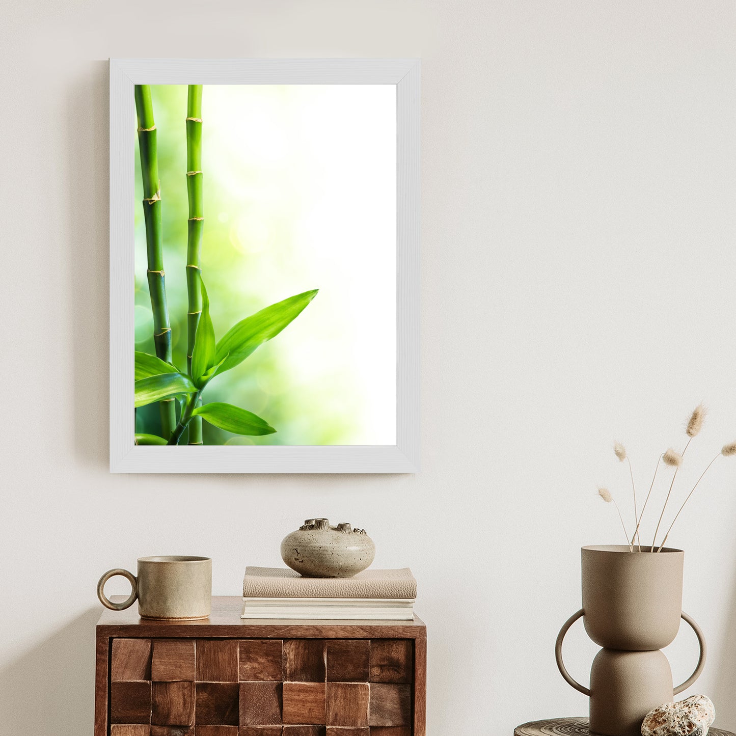 Poster Viele Bambusstiele Und Lichtbalken Rahmen Aluminium Mit Passepartout Farbe Silber