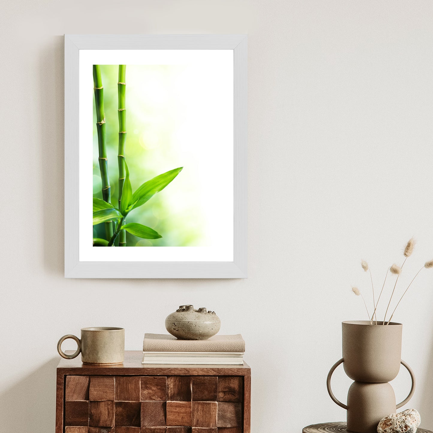 Poster Viele Bambusstiele Und Lichtbalken Rahmen Aluminium Mit Passepartout Farbe Silber