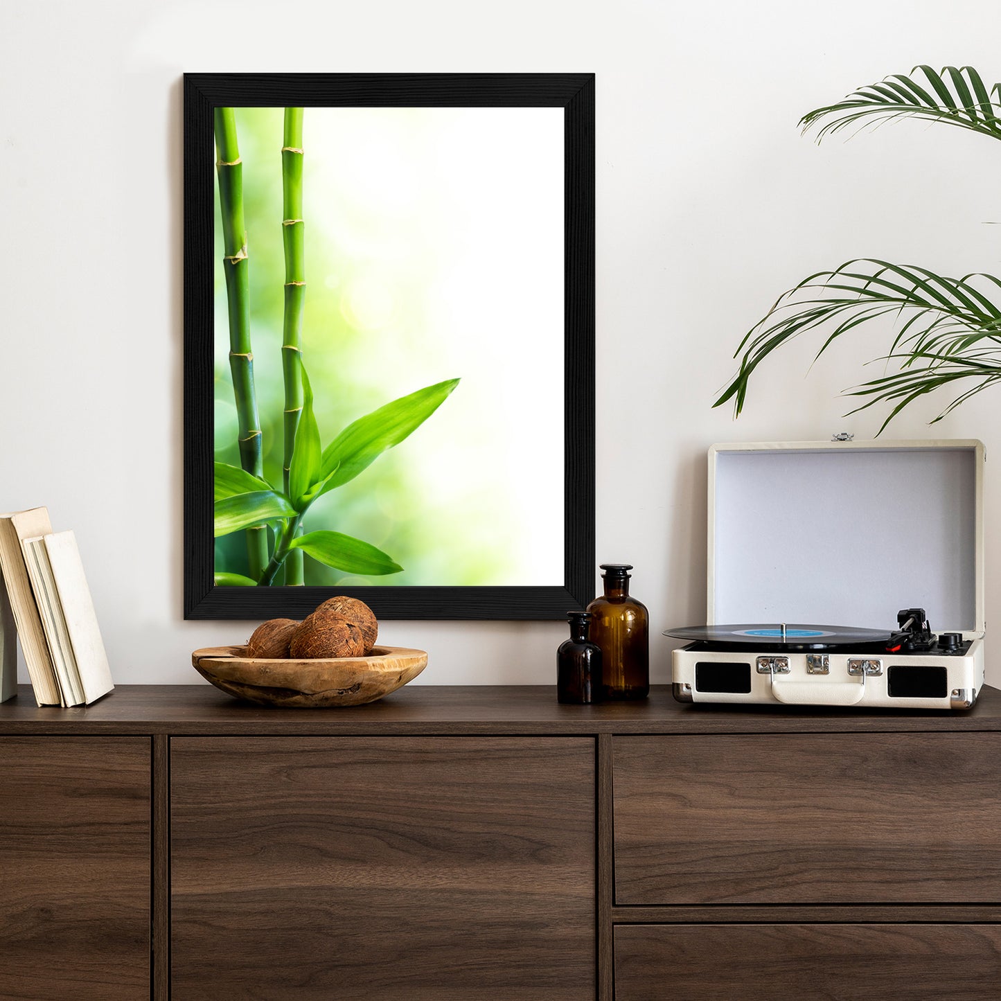 Poster Viele Bambusstiele Und Lichtbalken Rahmen Aluminium Mit Passepartout Farbe Silber