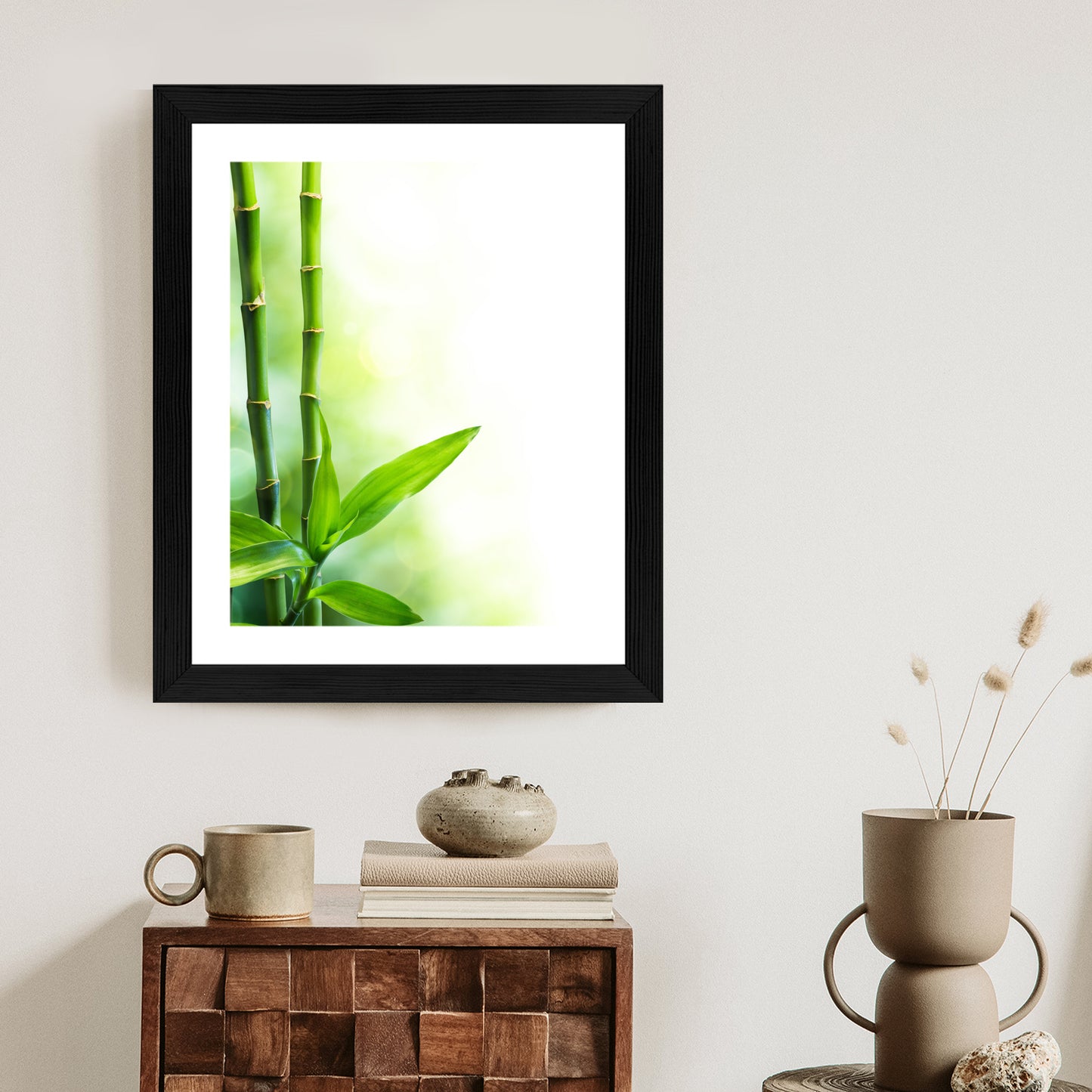 Poster Viele Bambusstiele Und Lichtbalken Rahmen Aluminium Mit Passepartout Farbe Silber