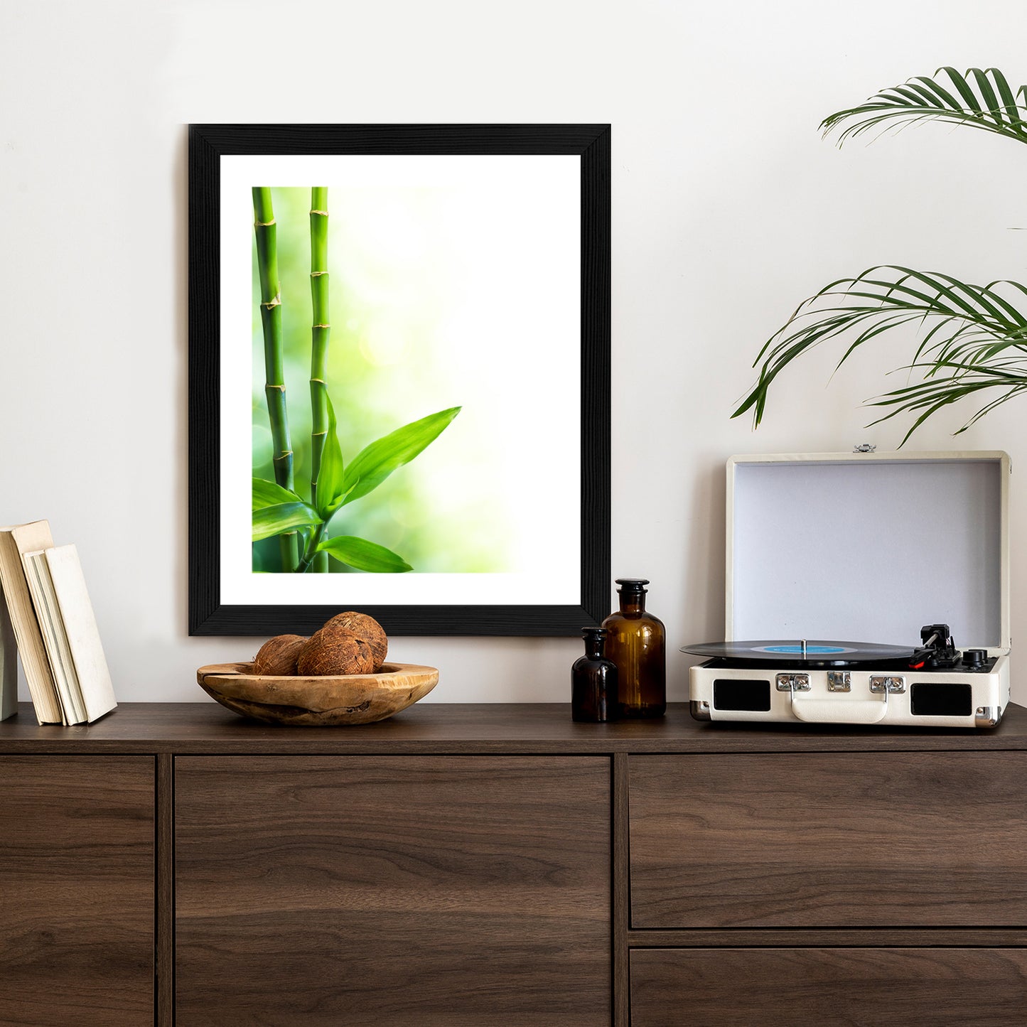 Poster Viele Bambusstiele Und Lichtbalken Rahmen Aluminium Mit Passepartout Farbe Silber