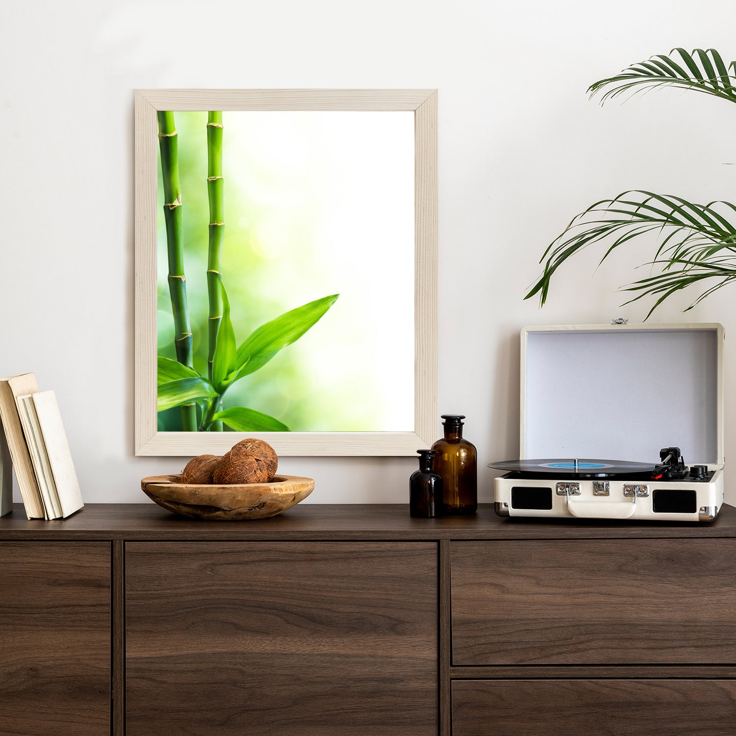 Poster Viele Bambusstiele Und Lichtbalken Rahmen Aluminium Mit Passepartout Farbe Silber