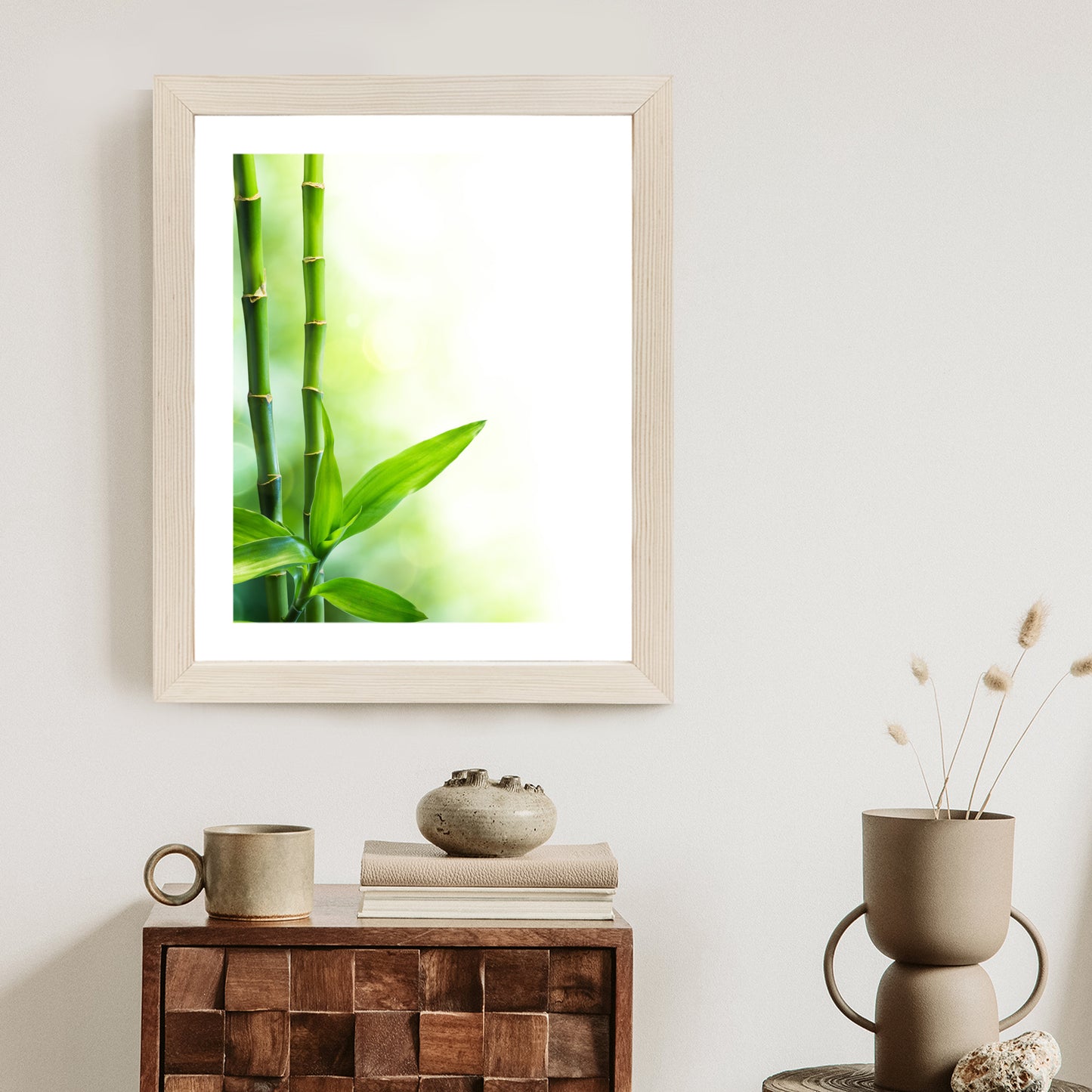 Poster Viele Bambusstiele Und Lichtbalken Rahmen Aluminium Mit Passepartout Farbe Silber