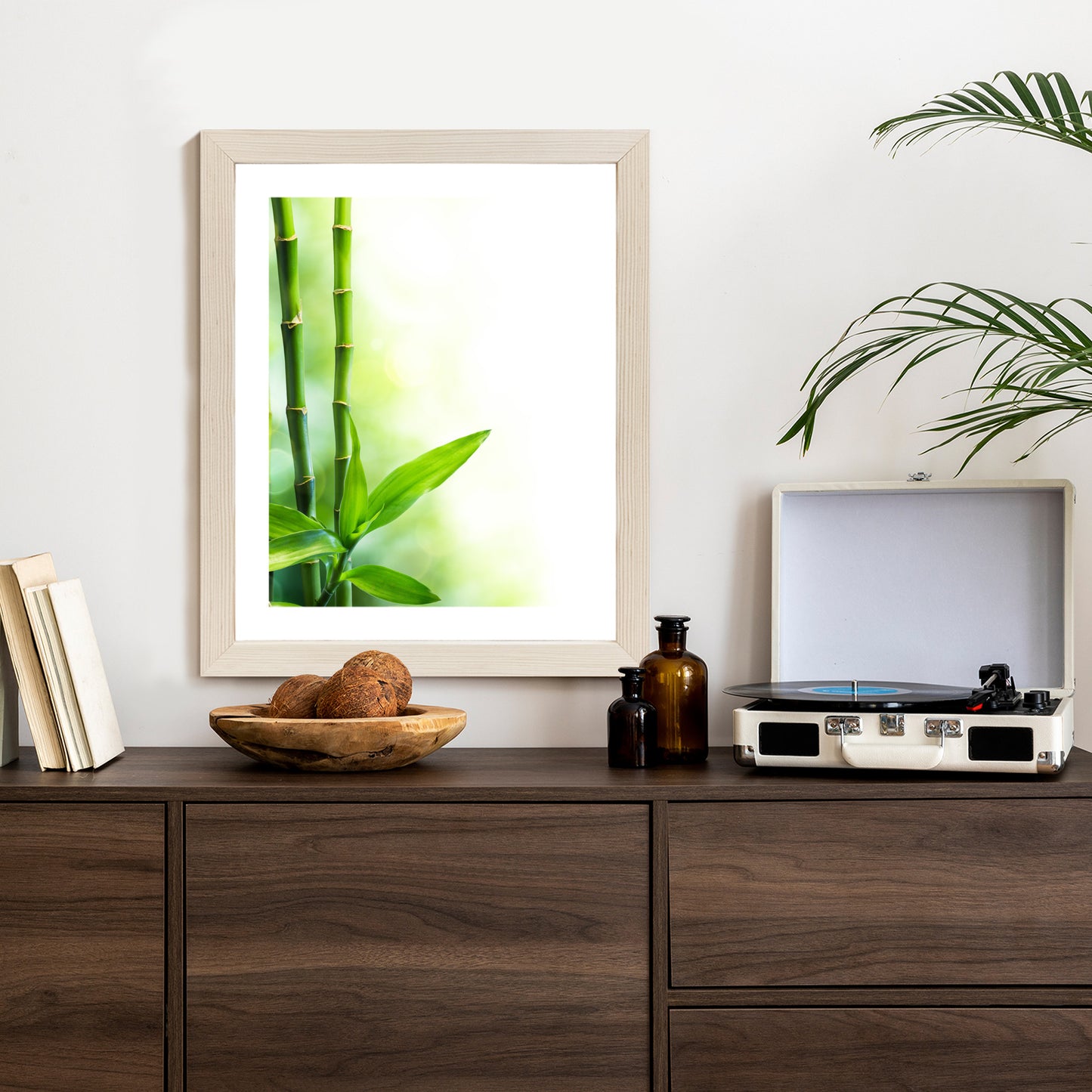 Poster Viele Bambusstiele Und Lichtbalken Rahmen Aluminium Mit Passepartout Farbe Silber