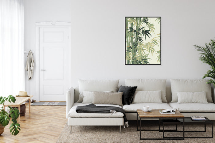 Poster Bambus Mit Hellen Blättern Rahmen Holz Mit Passepartout Farbe Natürlich
