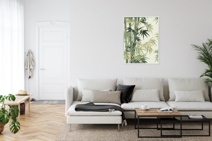 Poster Bambus Mit Hellen Blättern Rahmen Holz Mit Passepartout Farbe Natürlich