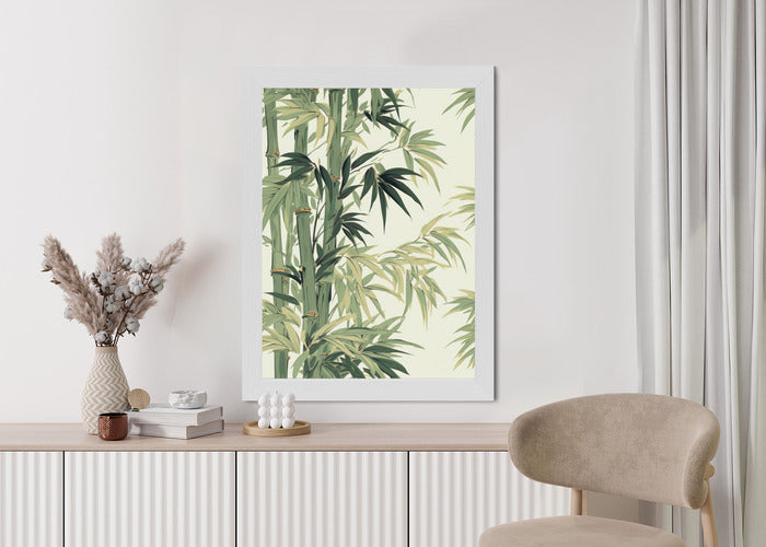 Poster Bambus Mit Hellen Blättern Rahmen Holz Mit Passepartout Farbe Natürlich