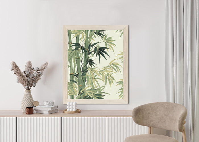 Poster Bambus Mit Hellen Blättern Rahmen Holz Mit Passepartout Farbe Natürlich