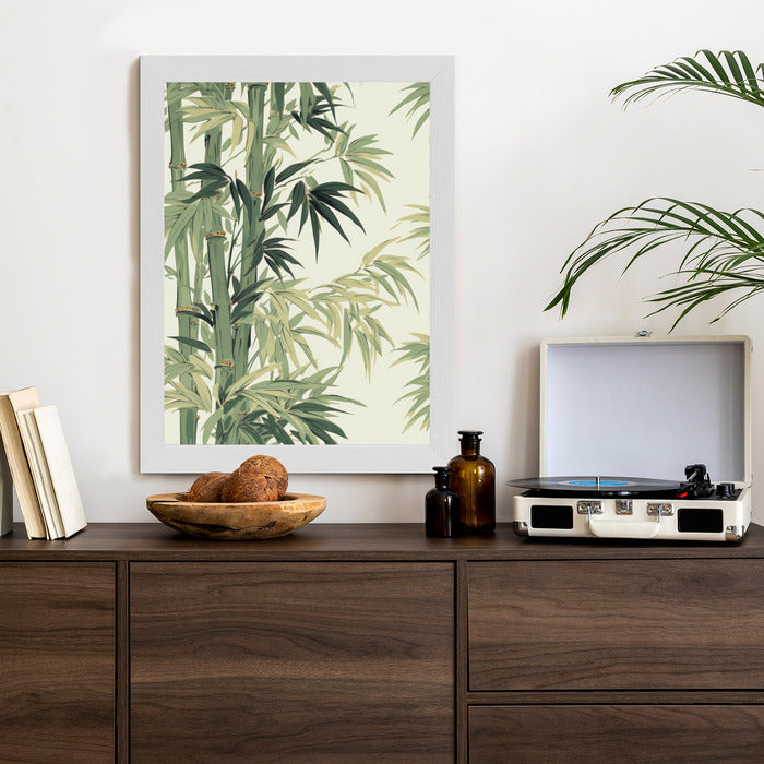 Poster Bambus Mit Hellen Blättern Rahmen Holz Mit Passepartout Farbe Natürlich