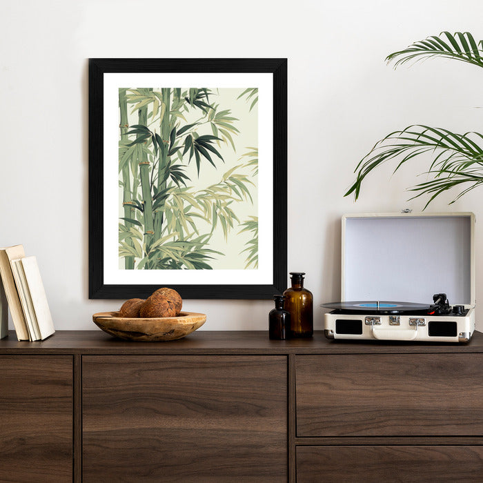 Poster Bambus Mit Hellen Blättern Rahmen Holz Mit Passepartout Farbe Natürlich