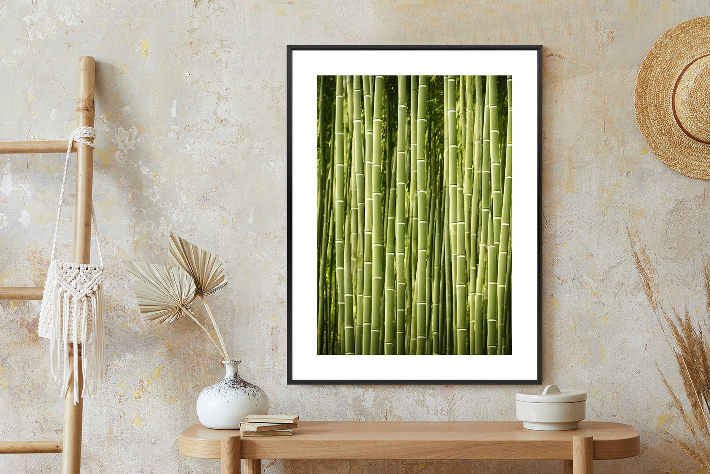 Poster Bambuszaun Rahmen Holz Mit Passepartout Farbe Natürlich