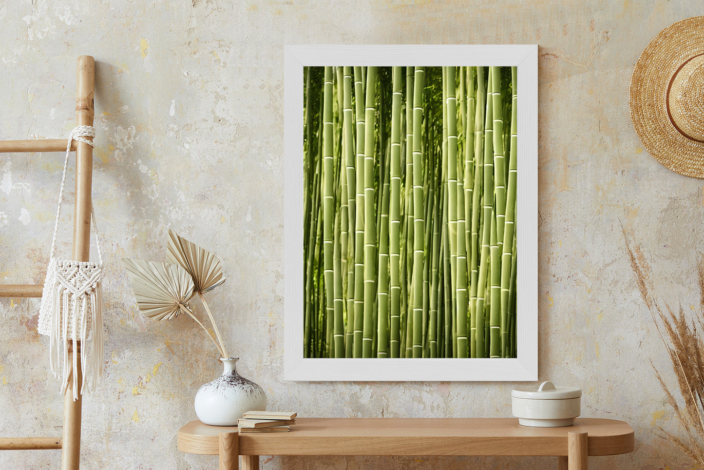 Poster Bambuszaun Rahmen Holz Mit Passepartout Farbe Natürlich