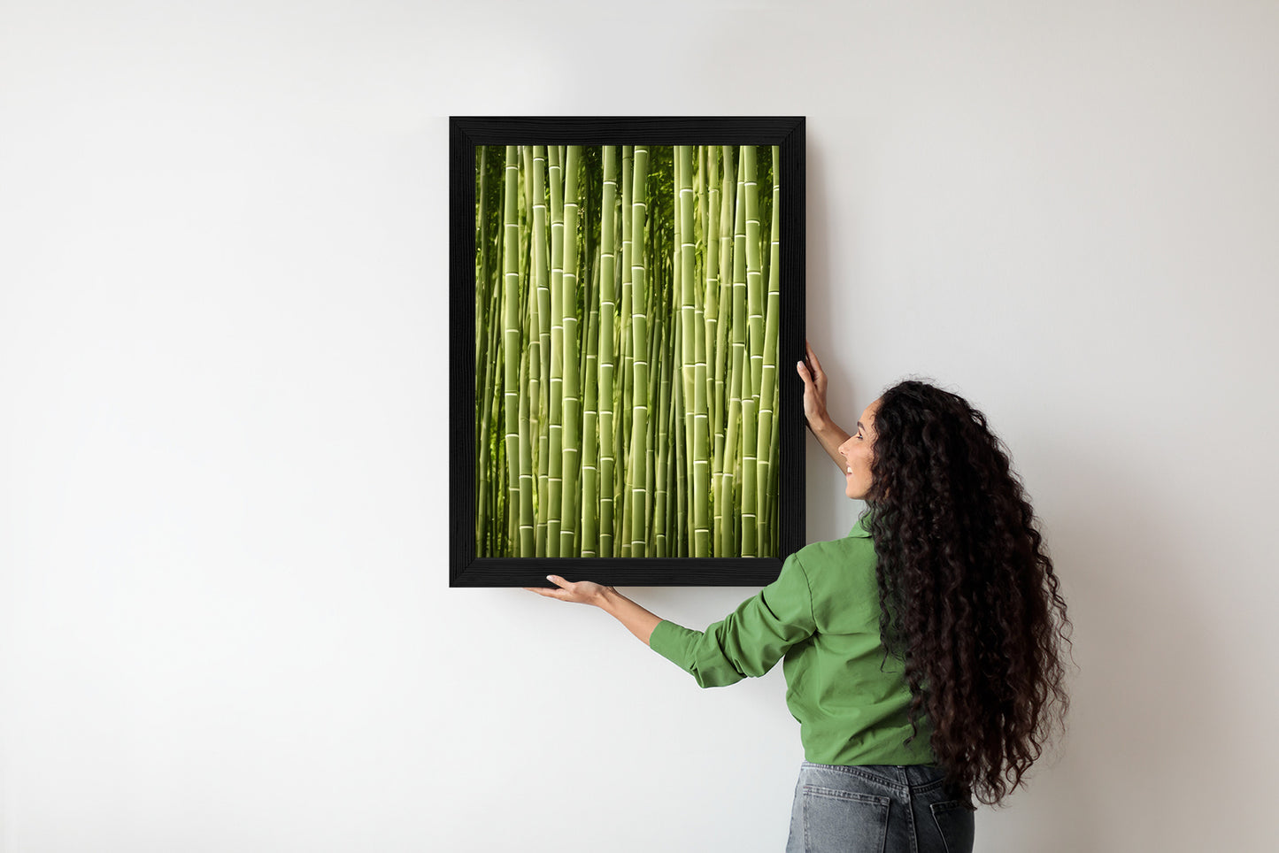Poster Bambuszaun Rahmen Holz Mit Passepartout Farbe Natürlich