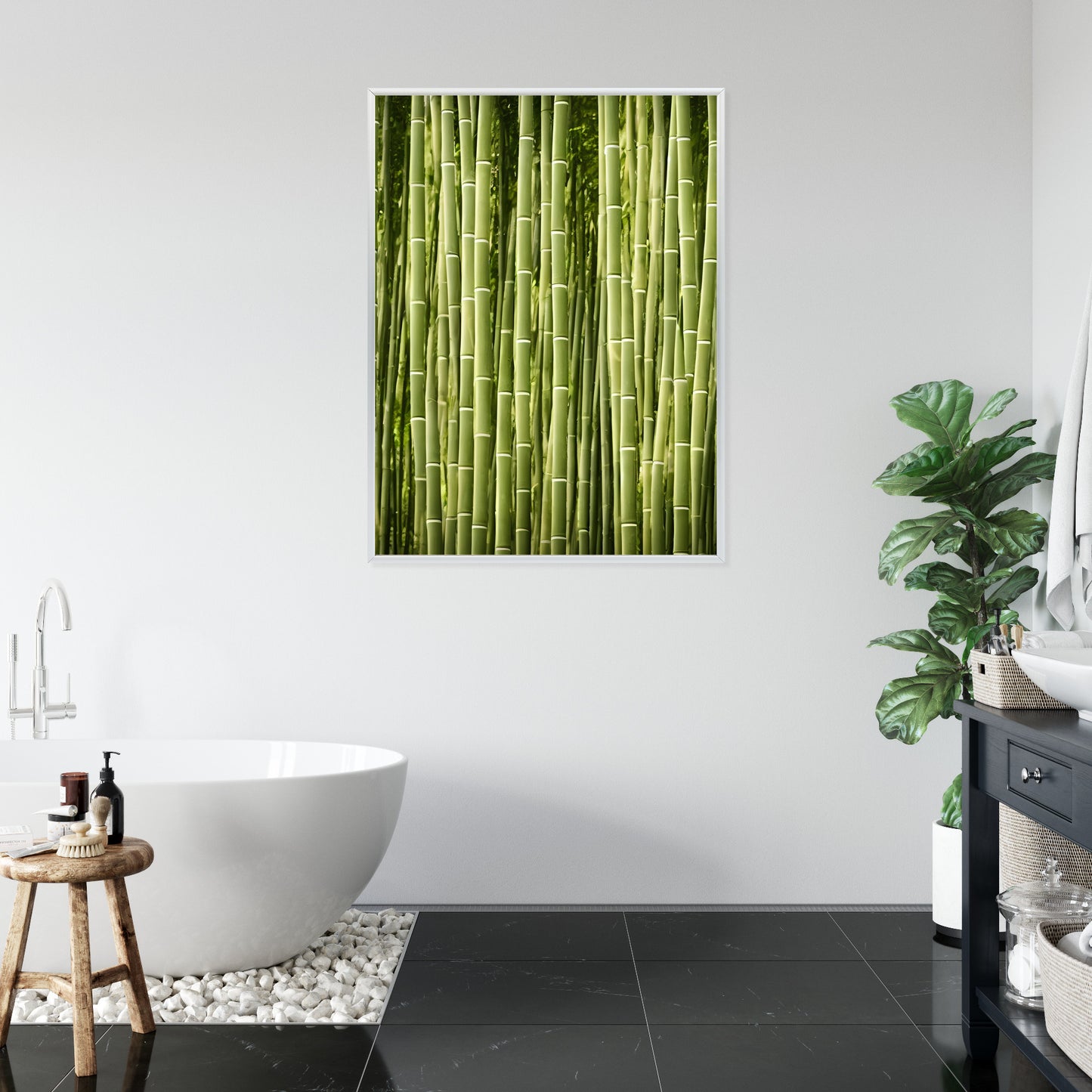 Poster Bambuszaun Rahmen Holz Mit Passepartout Farbe Natürlich