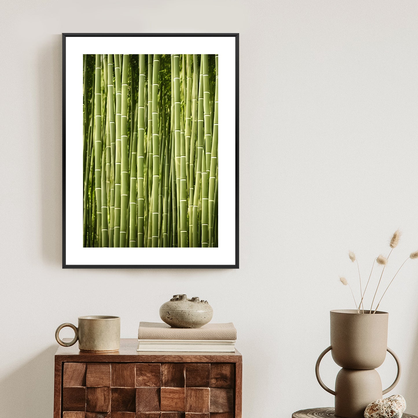 Poster Bambuszaun Rahmen Holz Mit Passepartout Farbe Natürlich