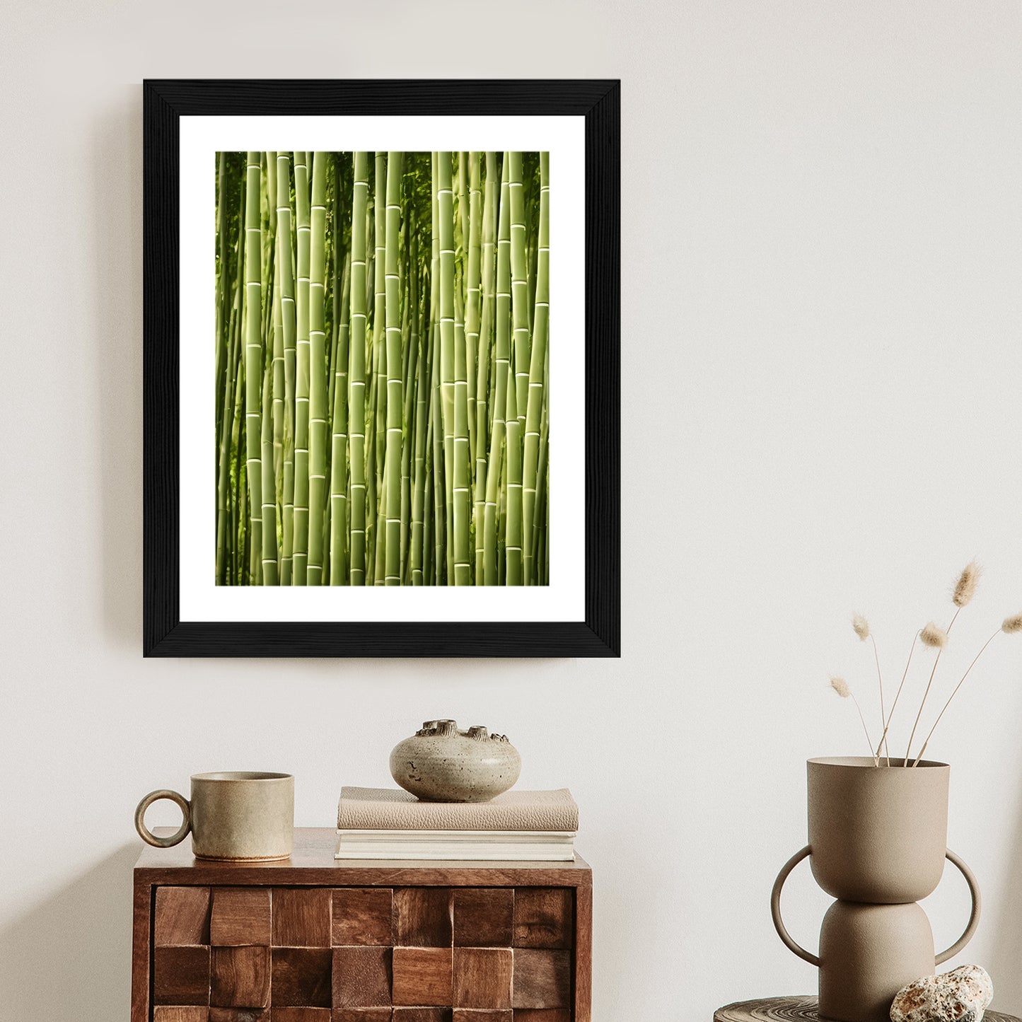 Poster Bambuszaun Rahmen Holz Mit Passepartout Farbe Natürlich