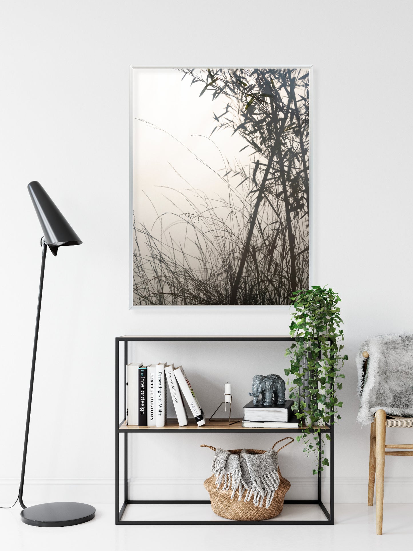 Poster Bambus Und Gräser Am See Rahmen Holz Mit Passepartout Farbe Natürlich