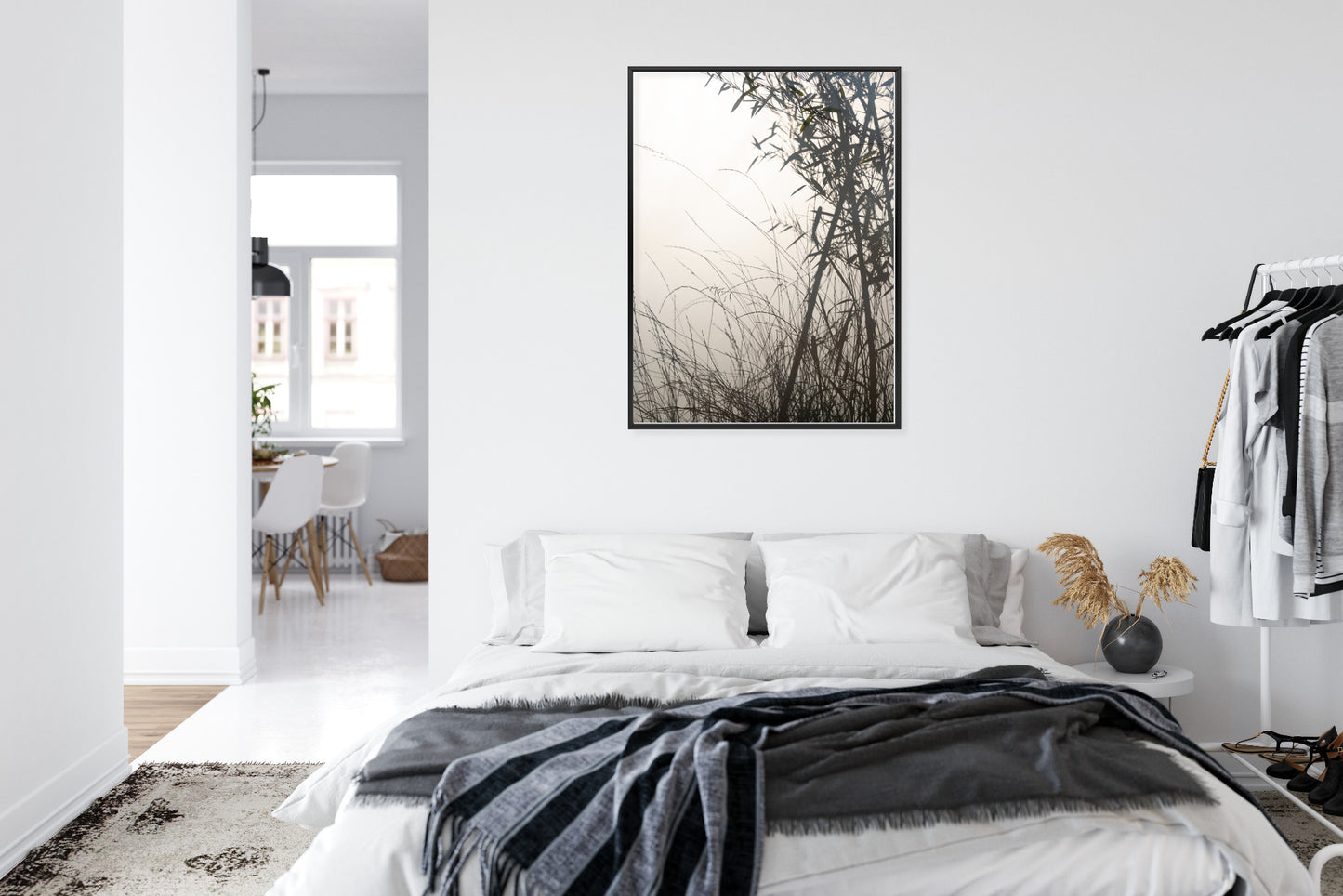 Poster Bambus Und Gräser Am See Rahmen Holz Mit Passepartout Farbe Natürlich
