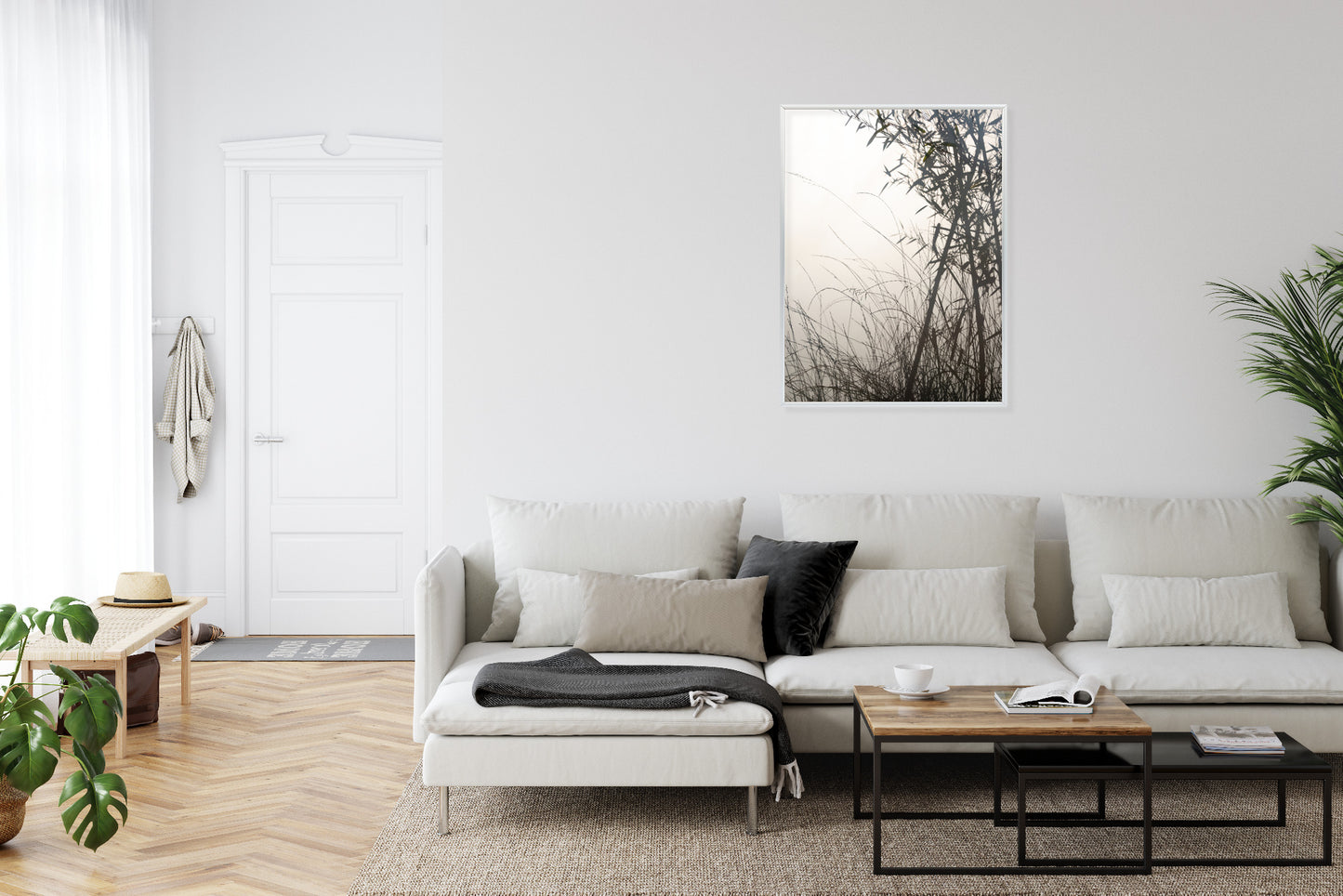 Poster Bambus Und Gräser Am See Rahmen Holz Mit Passepartout Farbe Natürlich